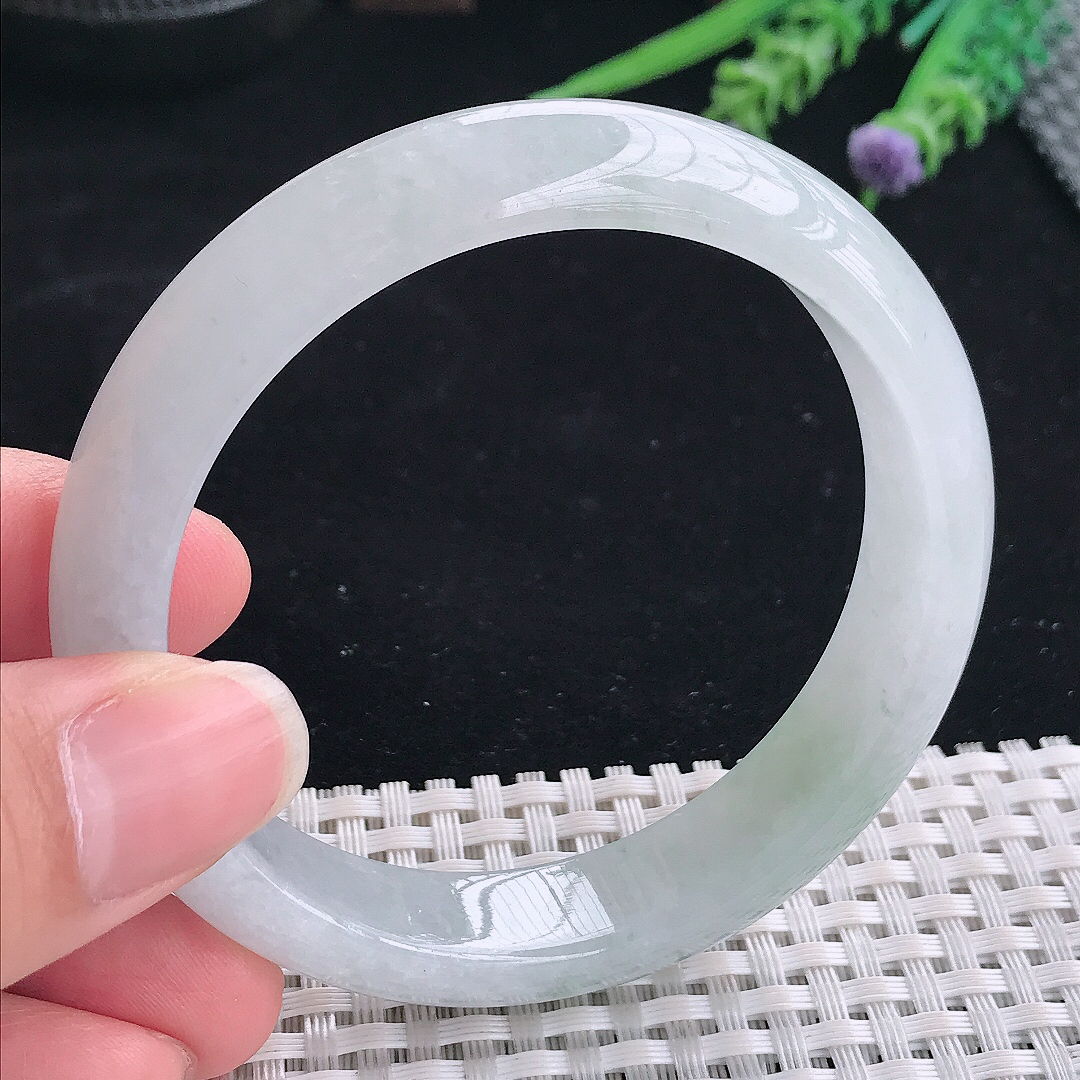 实拍A货翡翠57.5/13.4/8老坑冰润起胶晴水手镯翡翠宽边玉镯平安镯美人镯