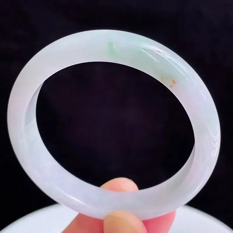 55圈有种有色天然翡翠A货淡紫玉手镯好种水春彩水润手镯47.75g