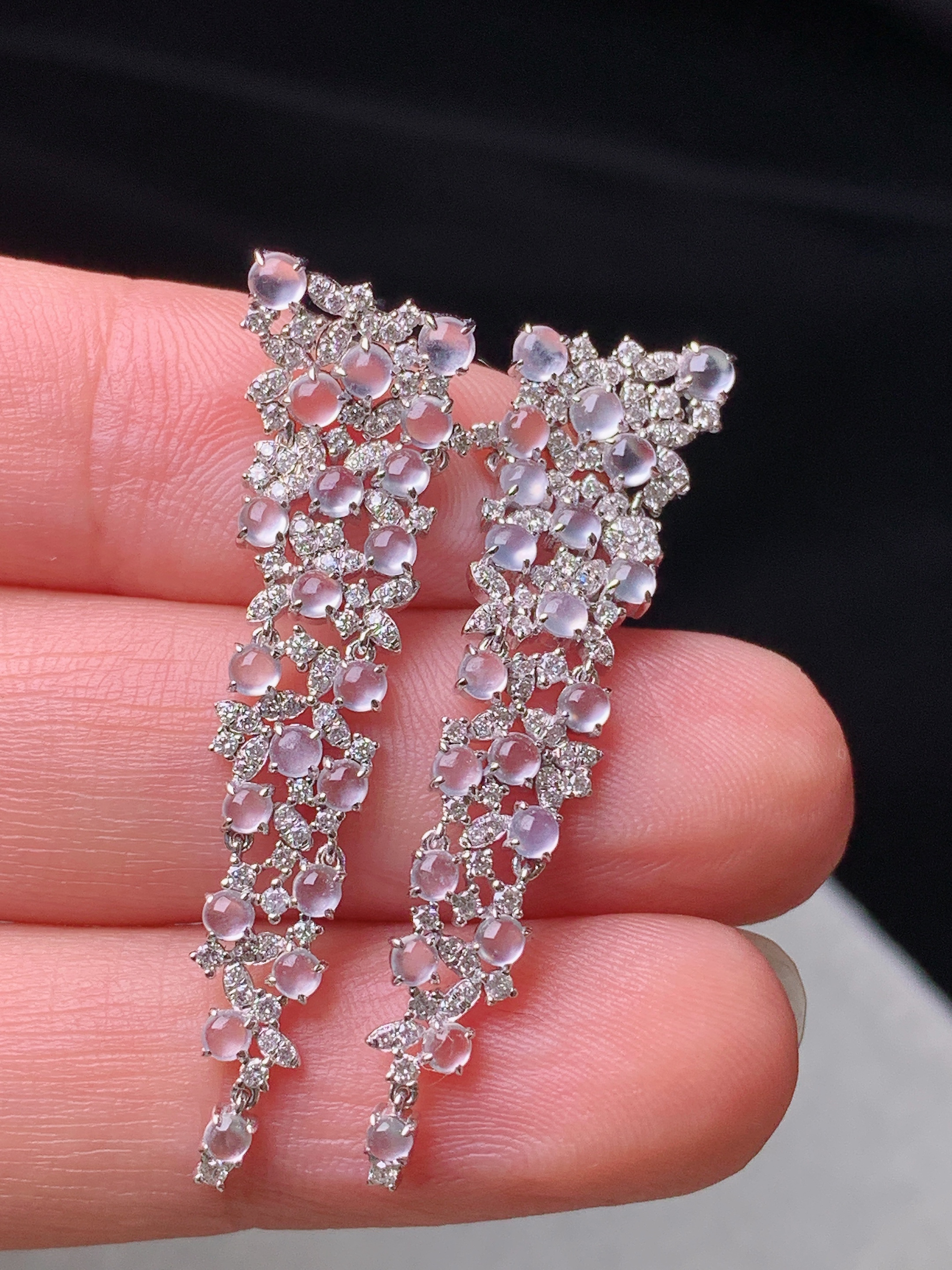 18k金钻镶嵌冰种蛋面组合吊坠 玉质细腻 水润亮眼 色泽艳丽 整体尺寸39.3*11.5*2.2m5