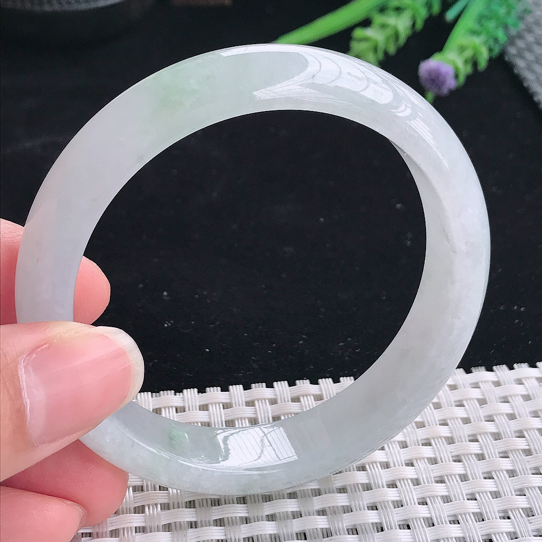 实拍A货翡翠57.5/13.4/8老坑冰润起胶晴水手镯翡翠宽边玉镯平安镯美人镯