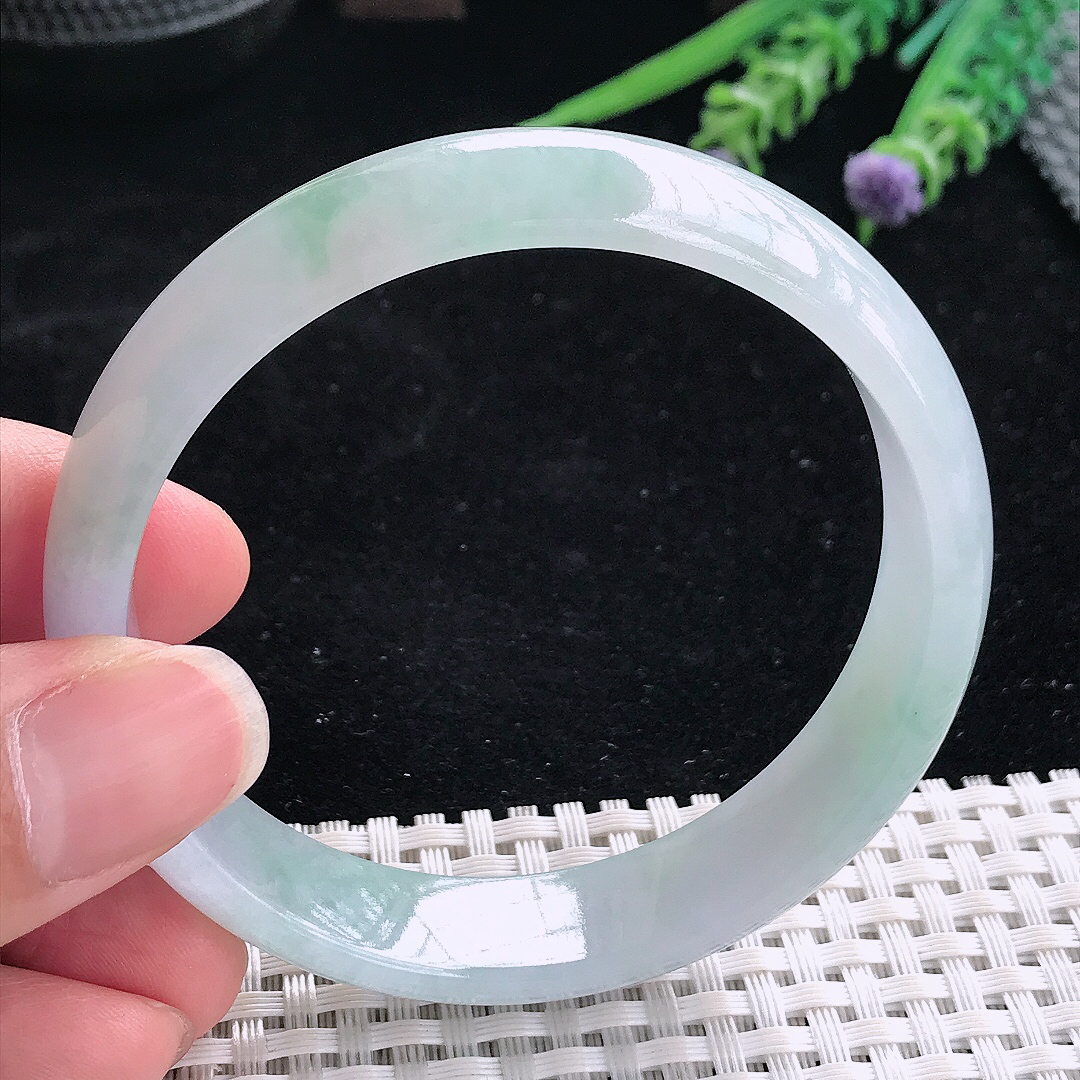 实拍A货翡翠58/13.8/6.6老坑冰润飘花手镯翡翠宽边玉镯平安镯美人镯