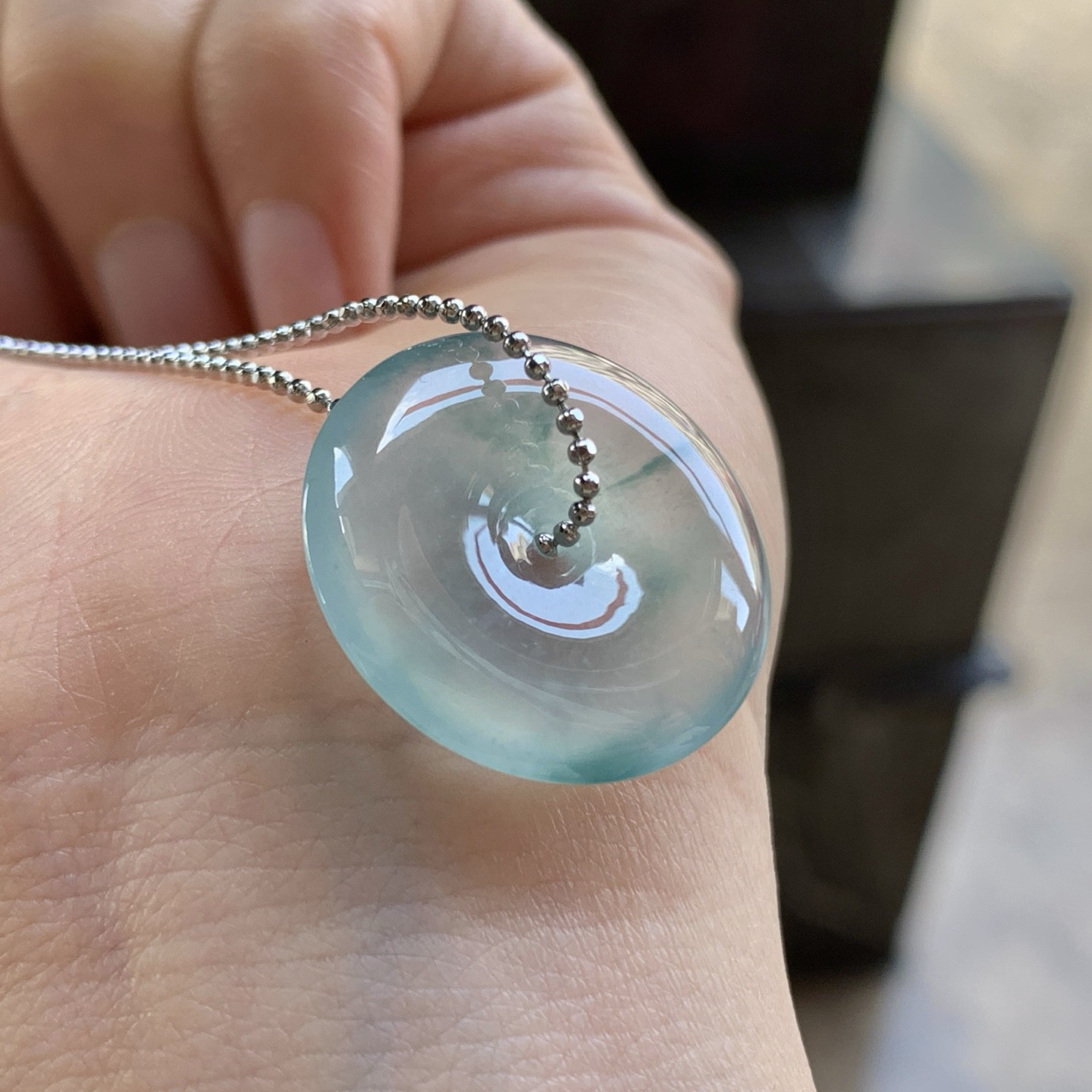 冰蓝花平安扣^_^冰透