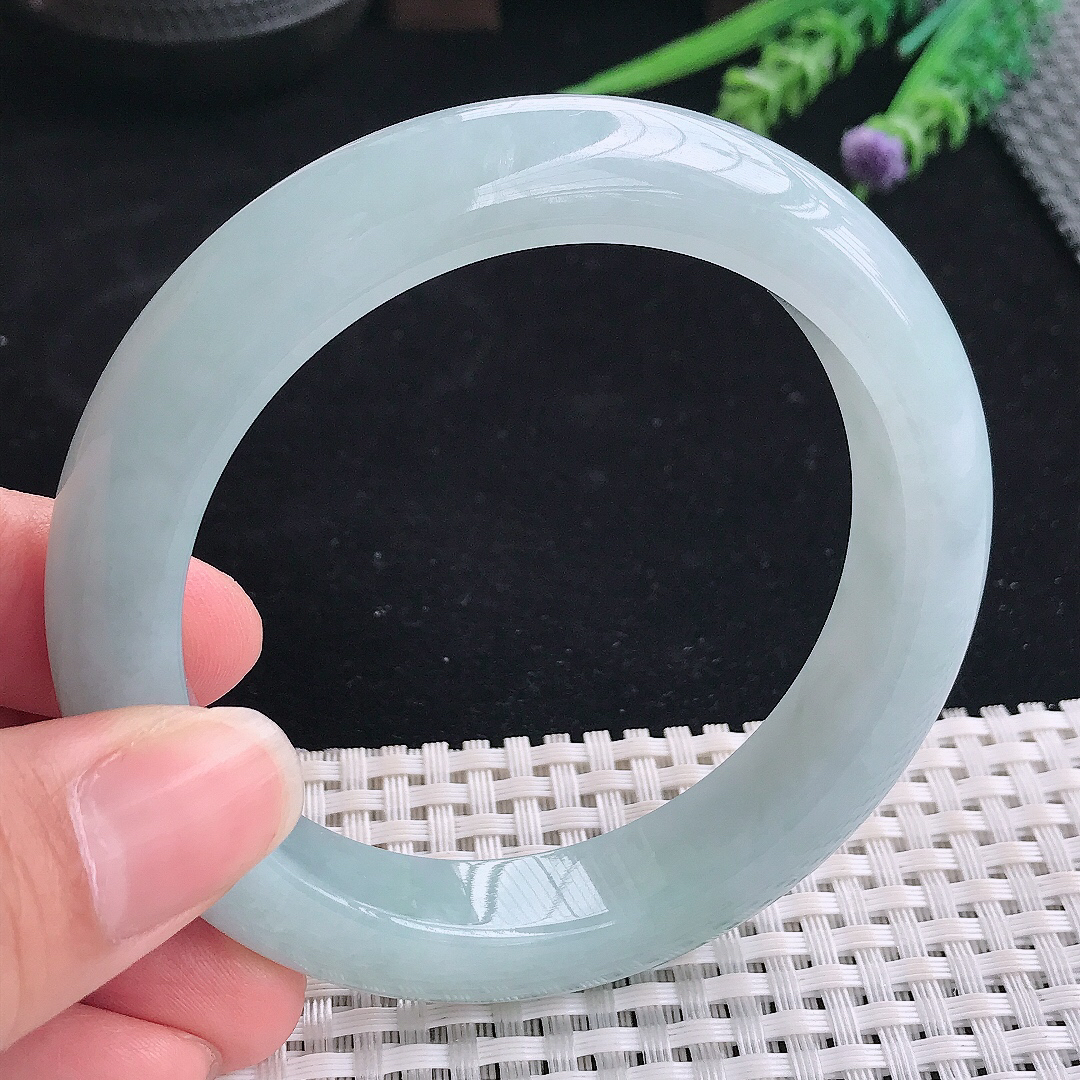 实拍A货翡翠59/12.5/9.3老坑冰润起胶冰晴手镯翡翠宽边玉镯平安镯