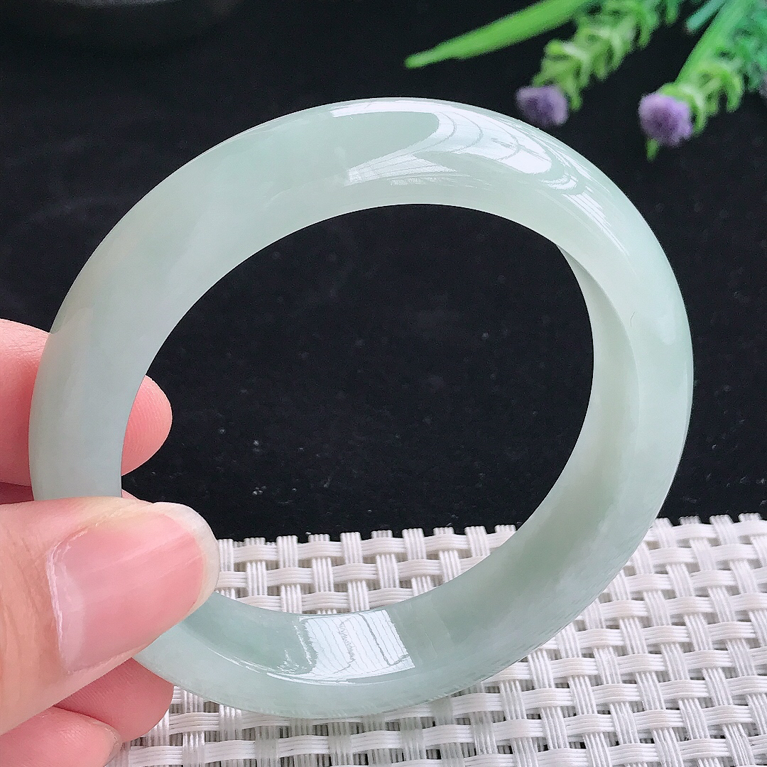 实拍A货翡翠55/13.3/8.5老坑冰润起胶冰晴绿手镯翡翠宽边玉镯平安镯美人镯