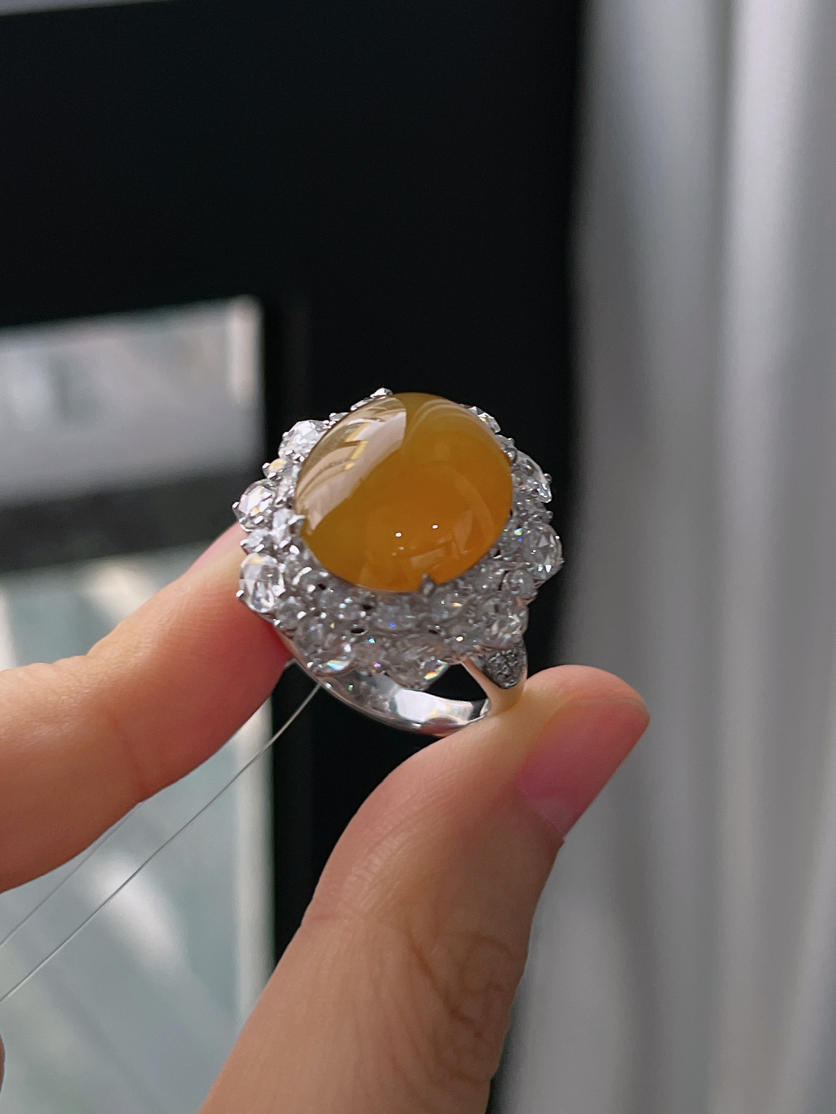 18k金 翡翠冰种黄翡戒指