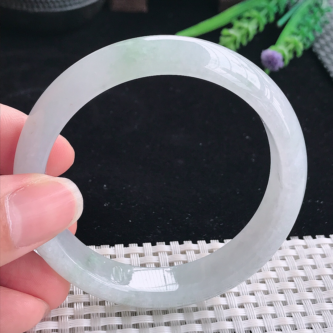 实拍A货翡翠57.5/13.4/8老坑冰润起胶晴水手镯翡翠宽边玉镯平安镯美人镯