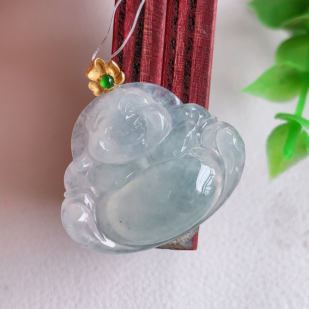 18k金扣冰润佛公挂件 玉质细腻  精雕弥勒佛，笑佛福耳垂肩，面相喜庆，开怀大笑，憨态可掬。惟妙惟肖，寓意福禄双全，吉祥美满，笑口常开 W49.13 尺寸：22-26.8-5.3mm