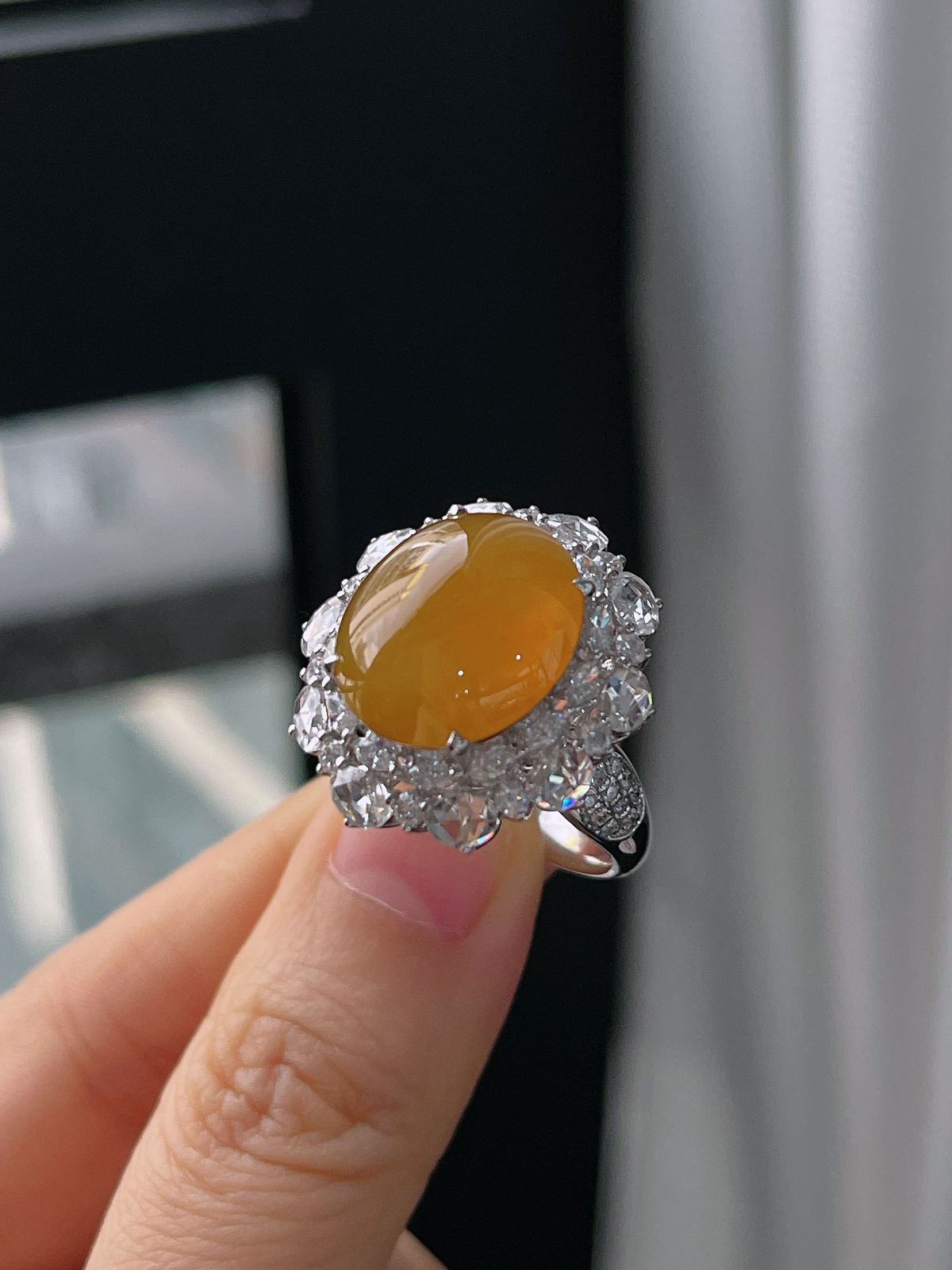 18k金 翡翠冰种黄翡戒指