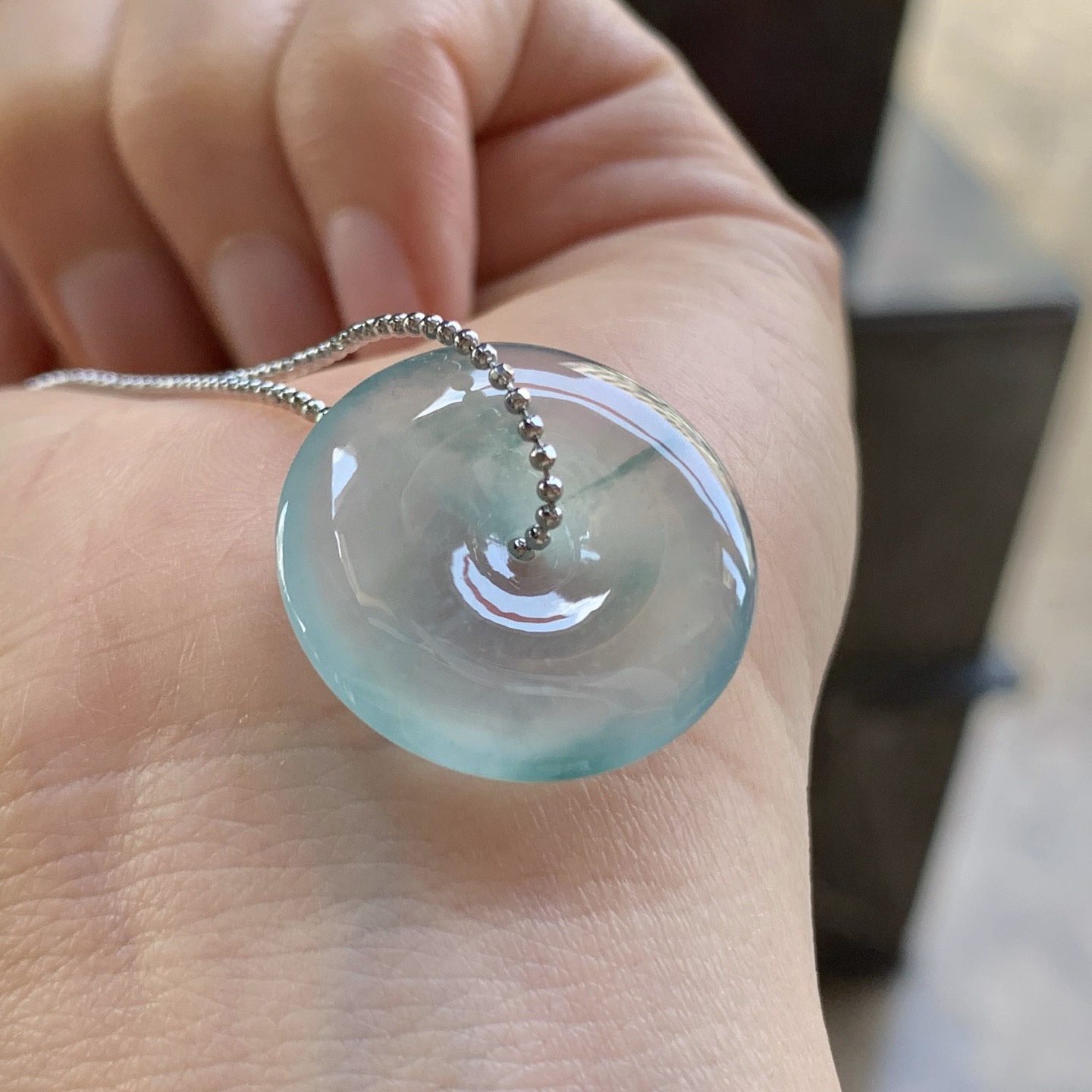 冰蓝花平安扣^_^冰透