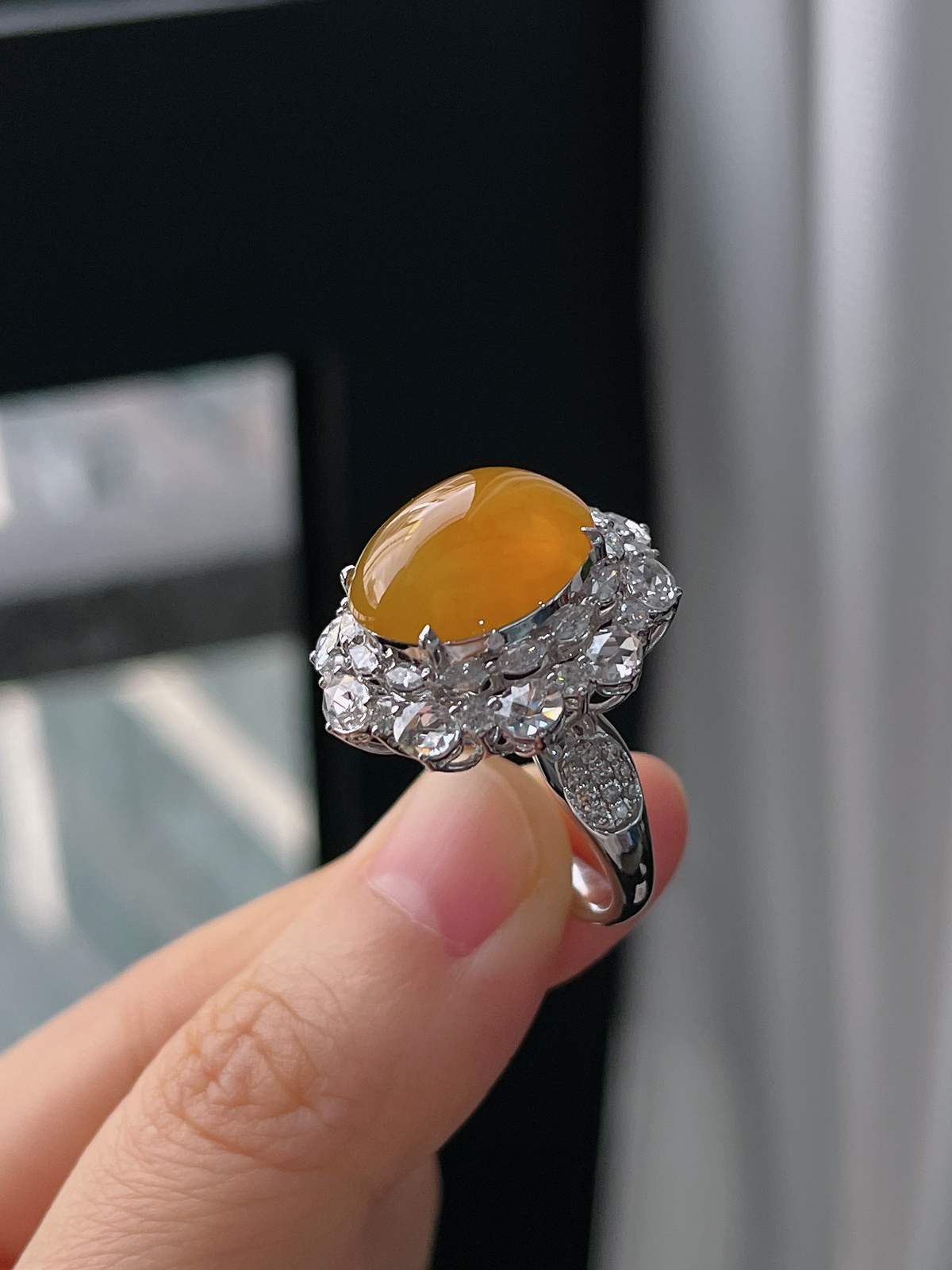 18k金 翡翠冰种黄翡戒指