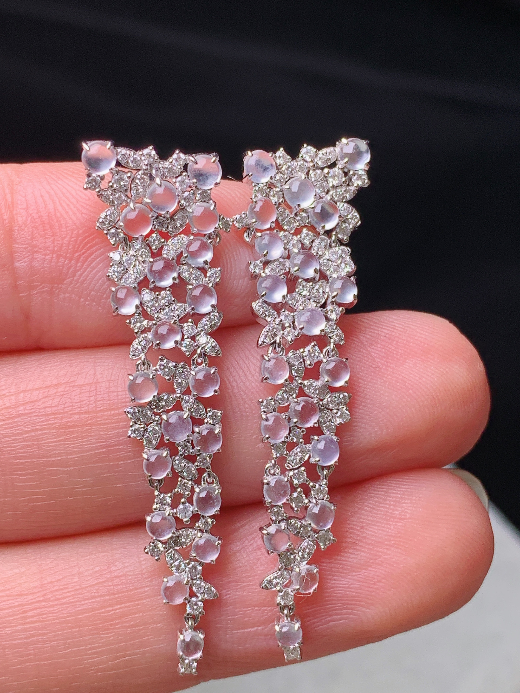 18k金钻镶嵌冰种蛋面组合吊坠 玉质细腻 水润亮眼 色泽艳丽 整体尺寸39.3*11.5*2.2m5