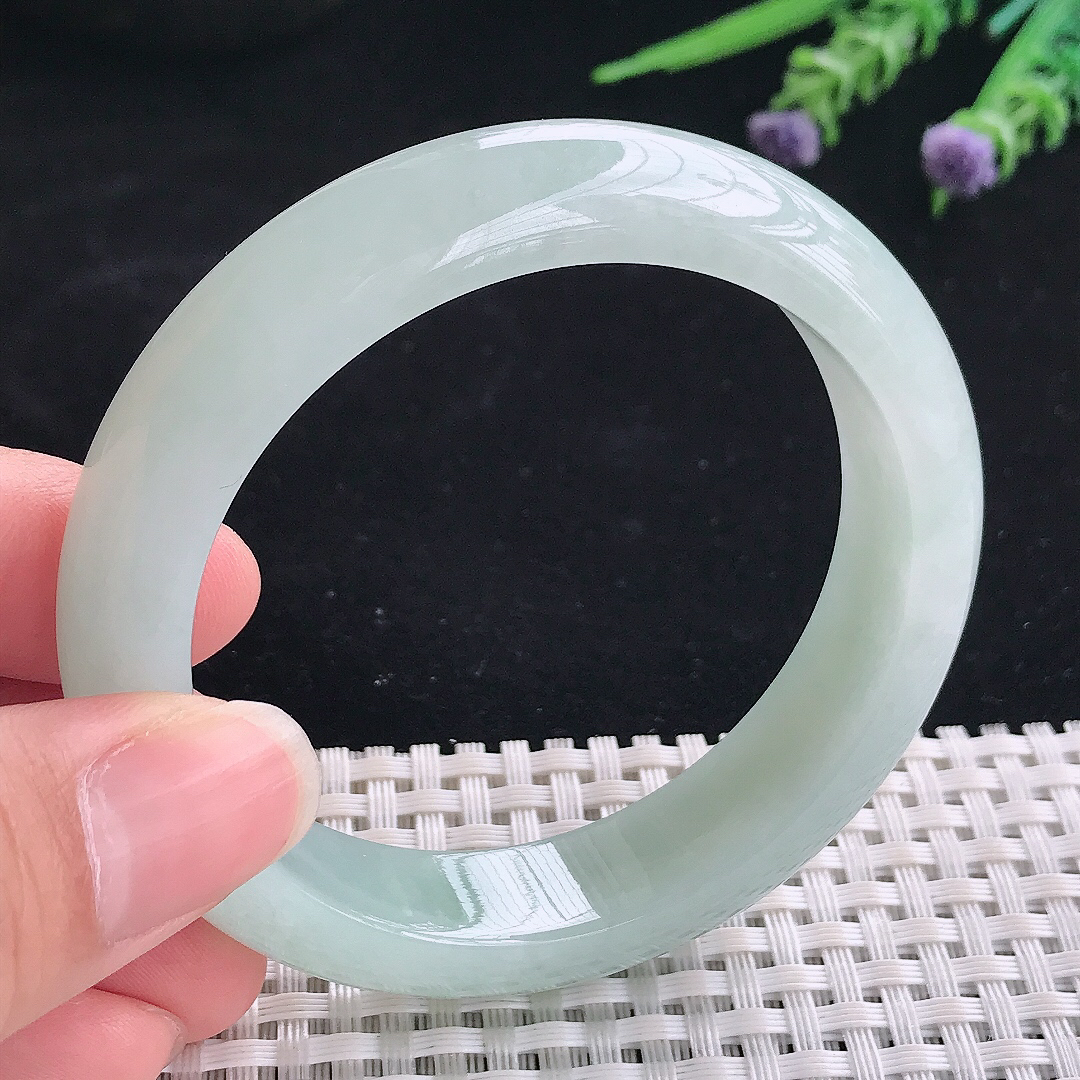 实拍A货翡翠55/13.3/8.5老坑冰润起胶冰晴绿手镯翡翠宽边玉镯平安镯美人镯