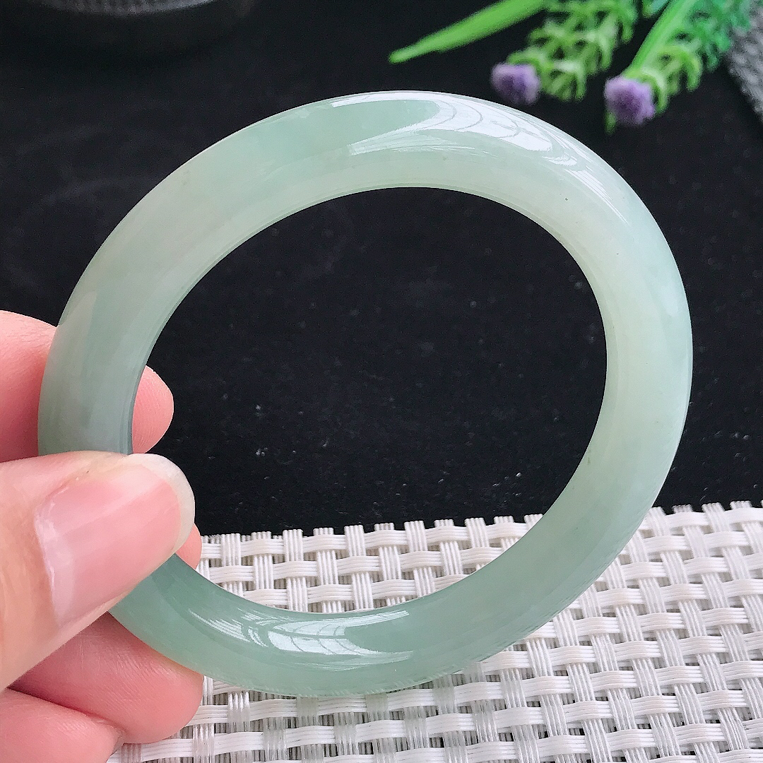 实拍A货翡翠54/9.6/9.5老坑冰胶水灵冰晴圆条手镯翡翠玉镯平安镯