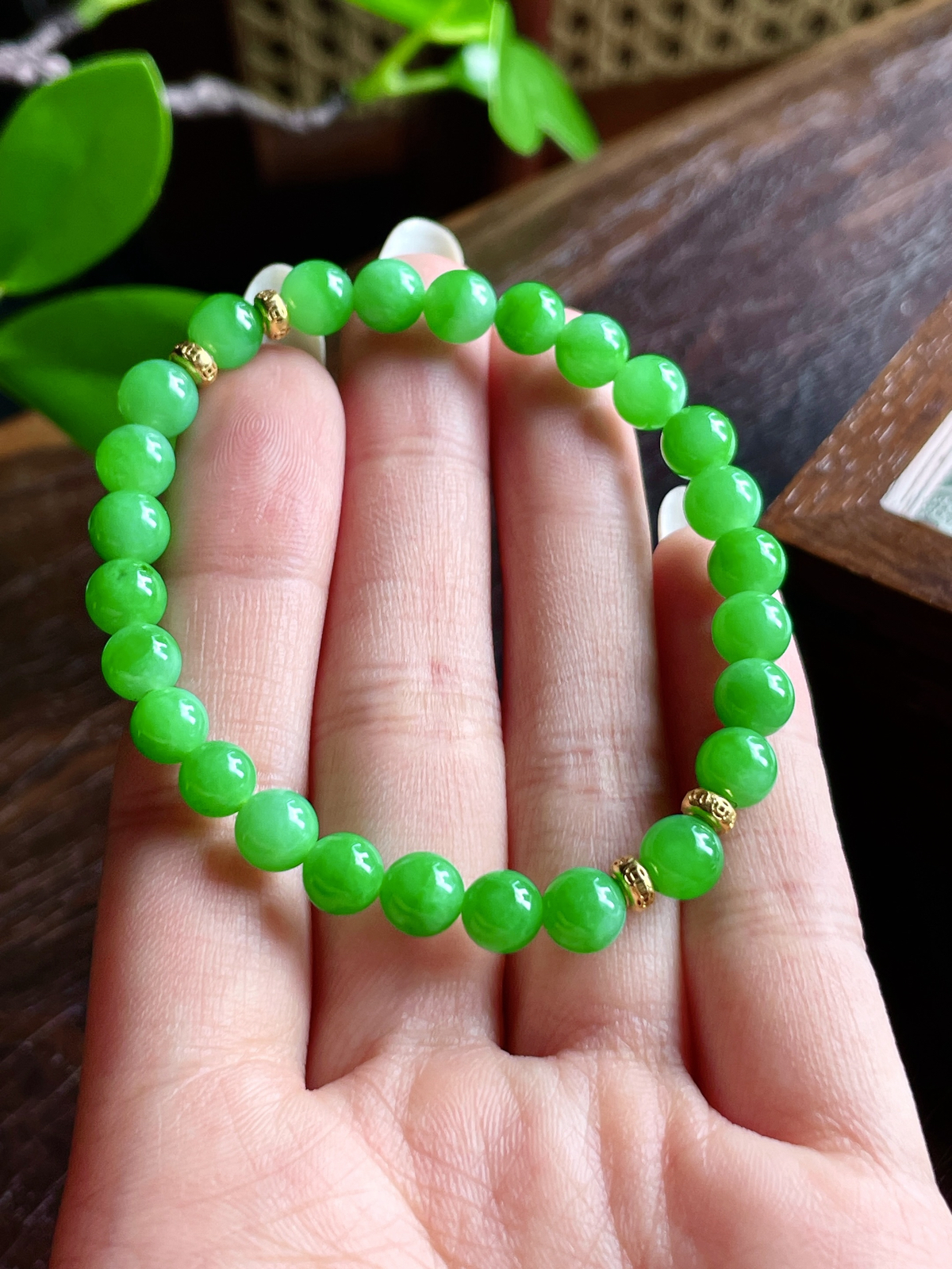 【珠子】🫧阳绿手串圆珠子手串
【说明】缅料 性价比高  
【尺寸】6.9mm
【重量】14.3克