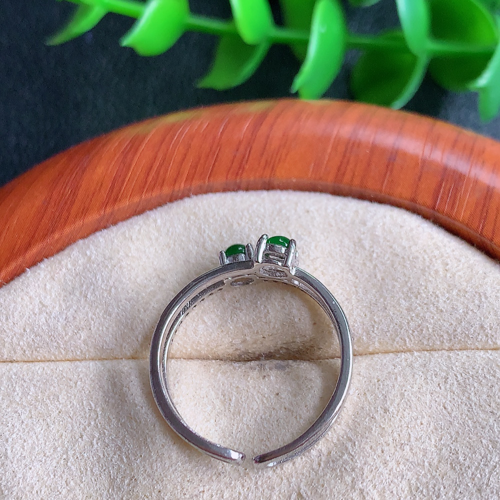 冰润满绿精美环形翡翠戒指  玉质细腻  冰清玉润  飘花灵动  颜色漂亮  W481.13  内径尺寸：17-6-3.6mm  裸石尺寸：3mm