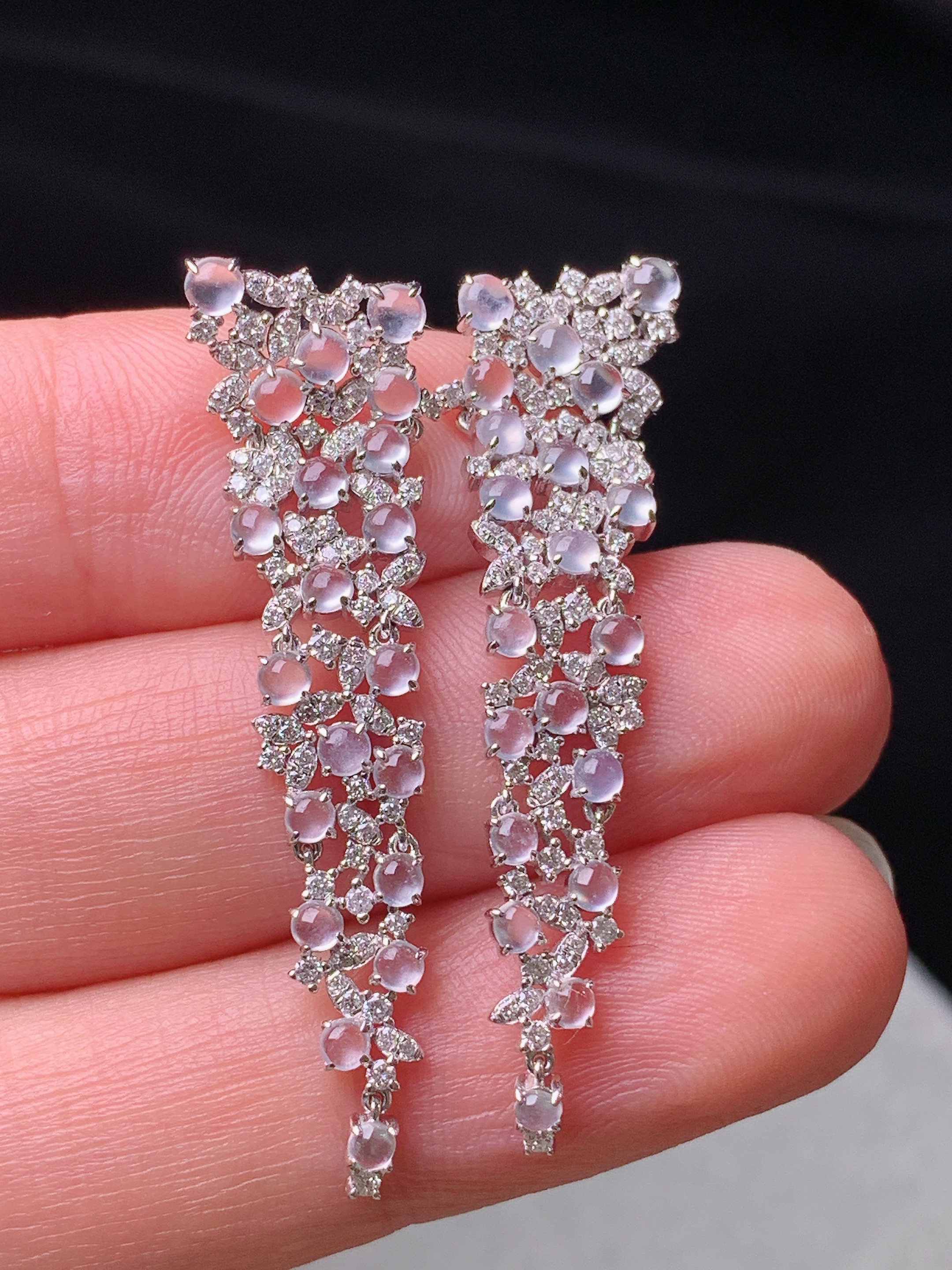 18k金钻镶嵌冰种蛋面组合吊坠 玉质细腻 水润亮眼 色泽艳丽 整体尺寸39.3*11.5*2.2m5