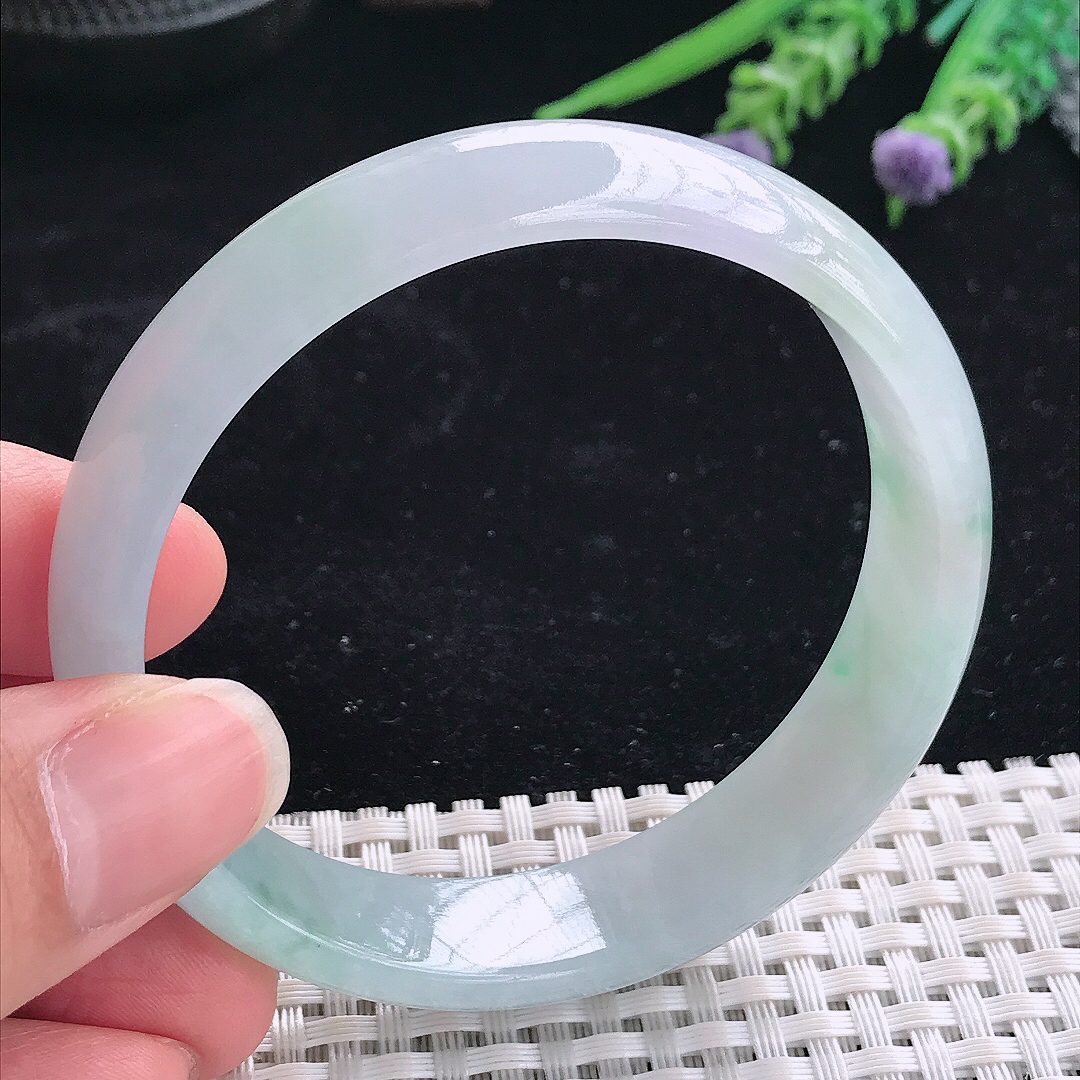 实拍A货翡翠58/13.8/6.6老坑冰润飘花手镯翡翠宽边玉镯平安镯美人镯