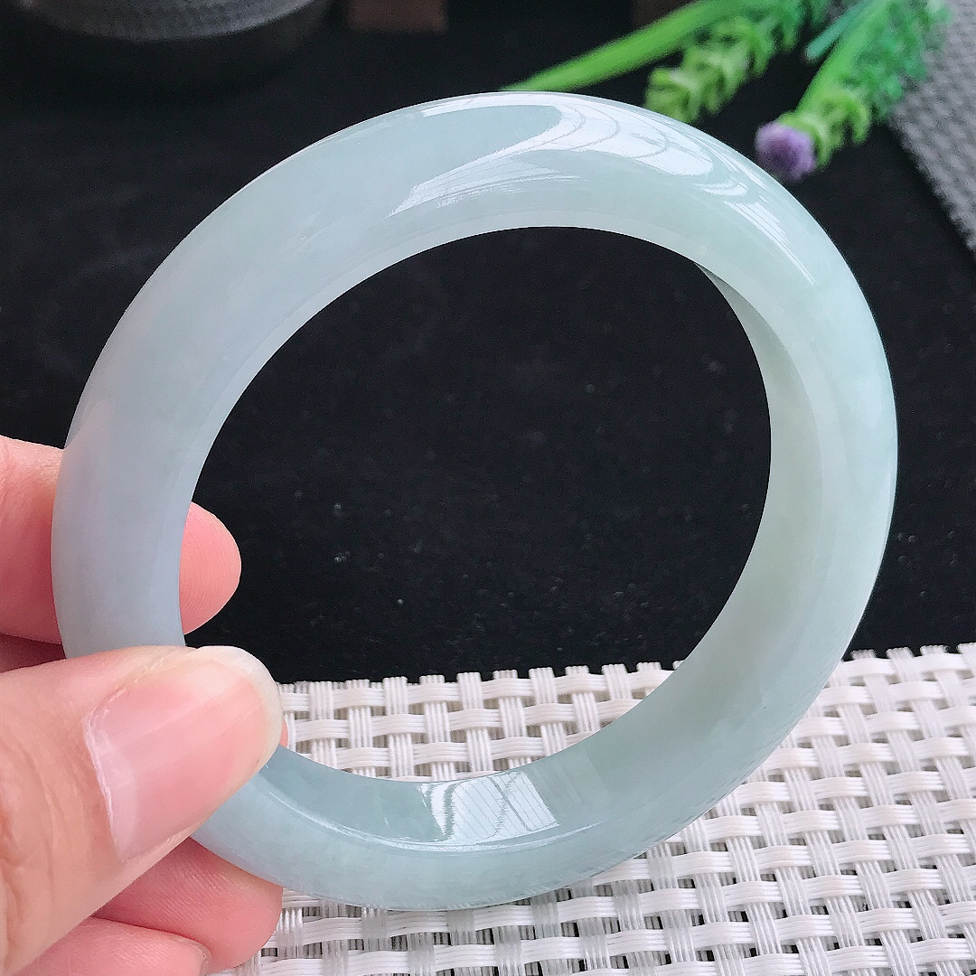 实拍A货翡翠59/12.5/9.3老坑冰润起胶冰晴手镯翡翠宽边玉镯平安镯