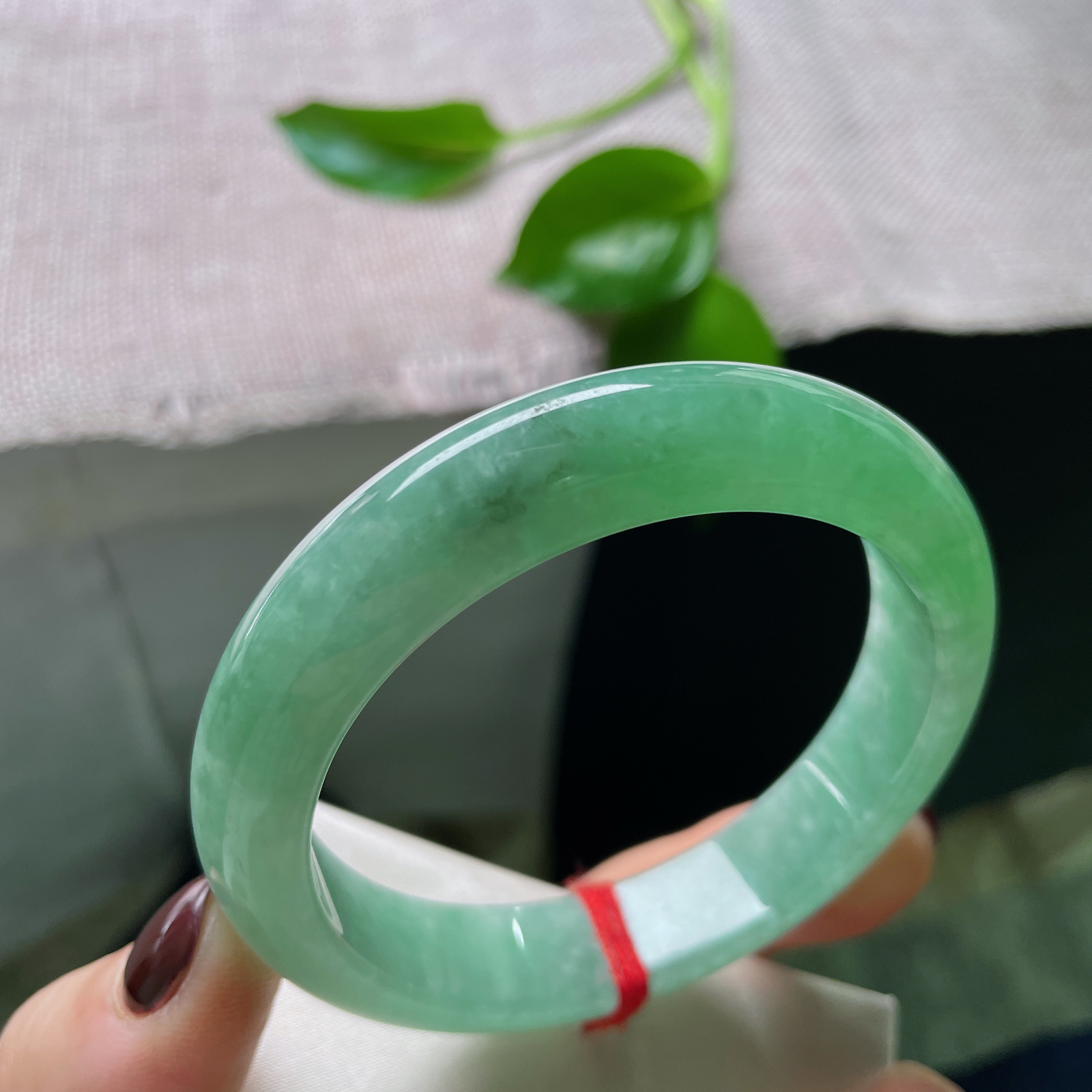 55.8/12.4/8.4，绿底正圈，颜色鲜艳夺目，是深潭、是青山、是凝固的春天。晶体纹..