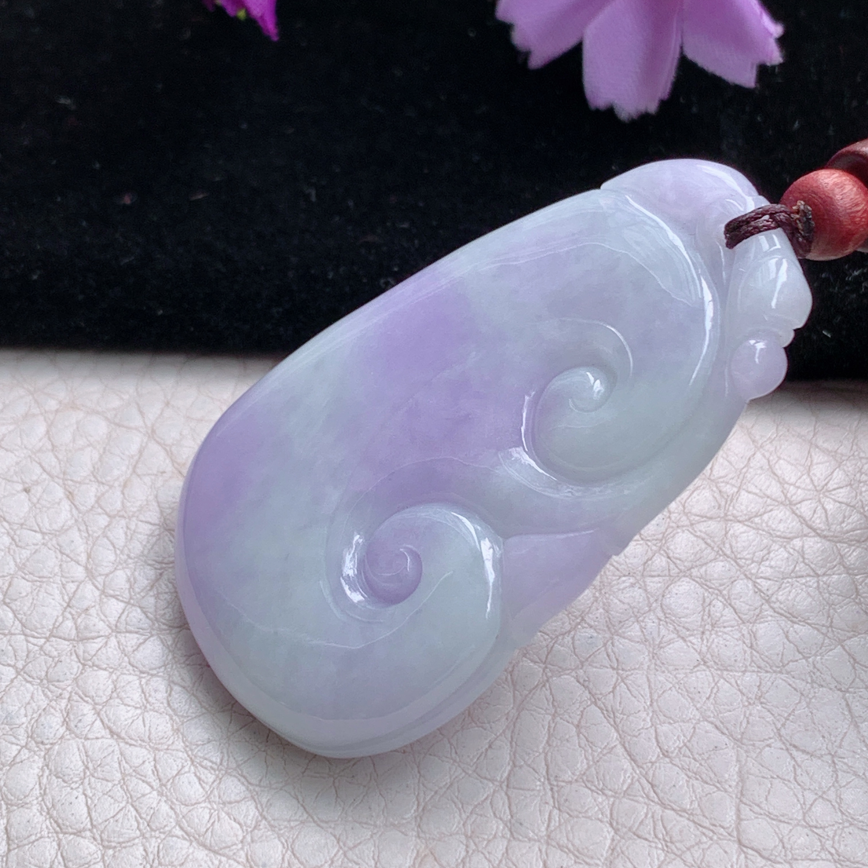 zen实拍54.5*35*6缅甸翡翠紫色如意吊坠 春带彩祥云吉祥项坠