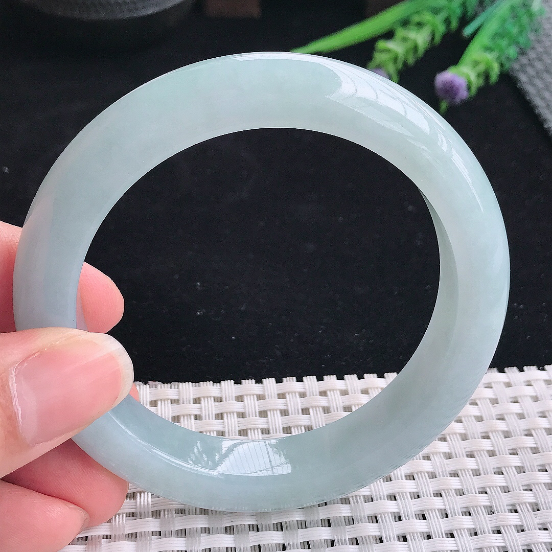 实拍A货翡翠59/12.5/9.3老坑冰润起胶冰晴手镯翡翠宽边玉镯平安镯