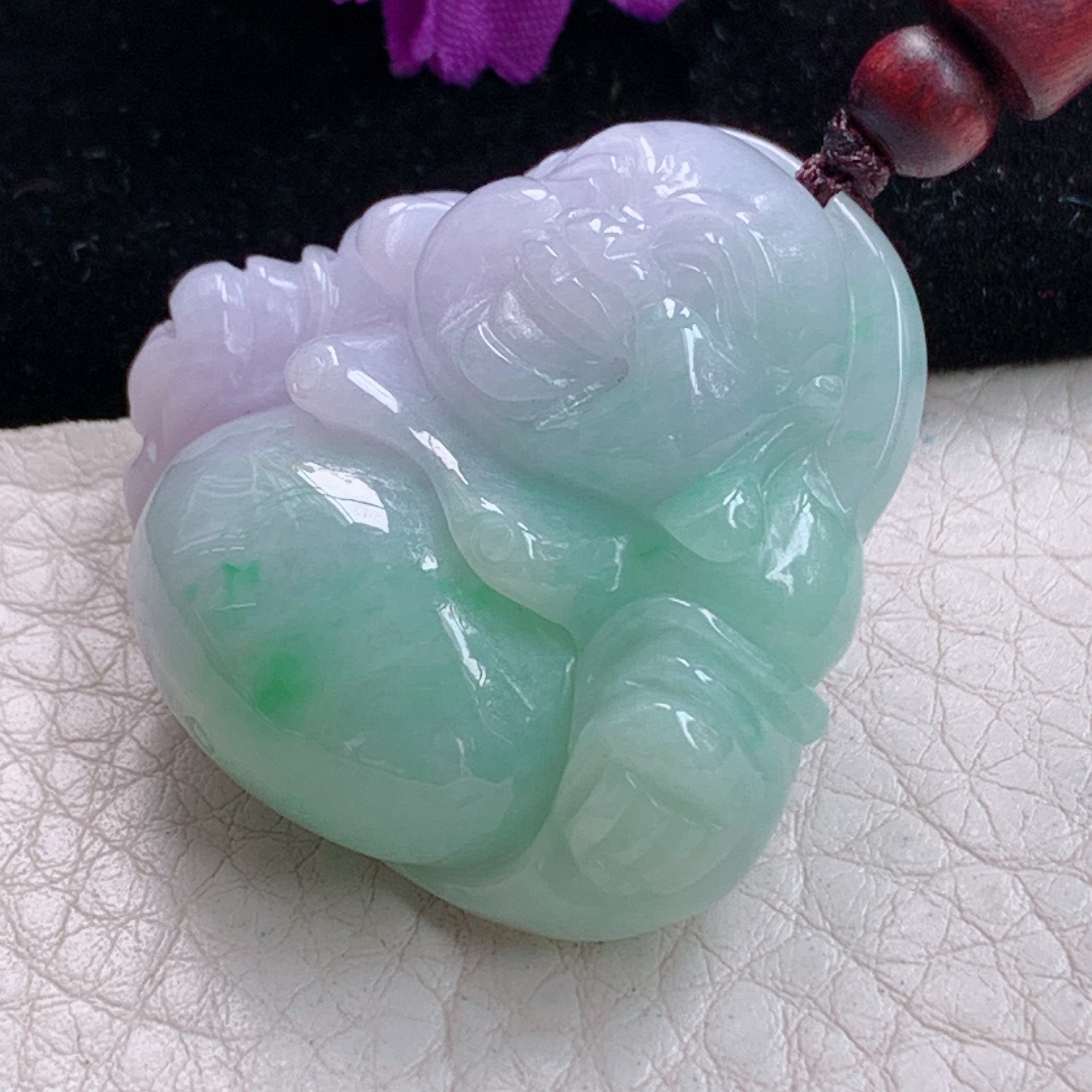 zen实拍36*37.5*12.8缅甸翡翠春带彩佛公吊坠 大肚弥勒佛像项坠