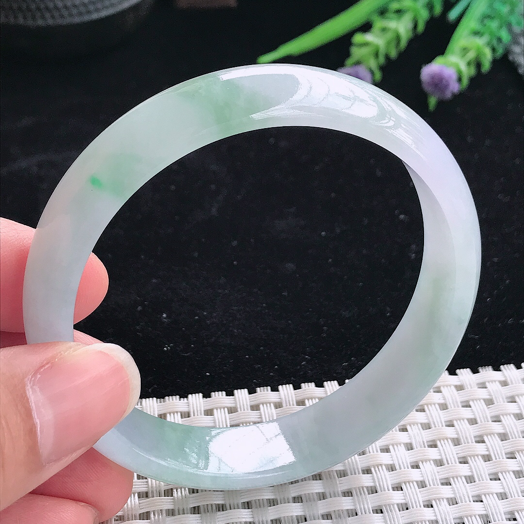 实拍A货翡翠58/13.8/6.6老坑冰润飘花手镯翡翠宽边玉镯平安镯美人镯