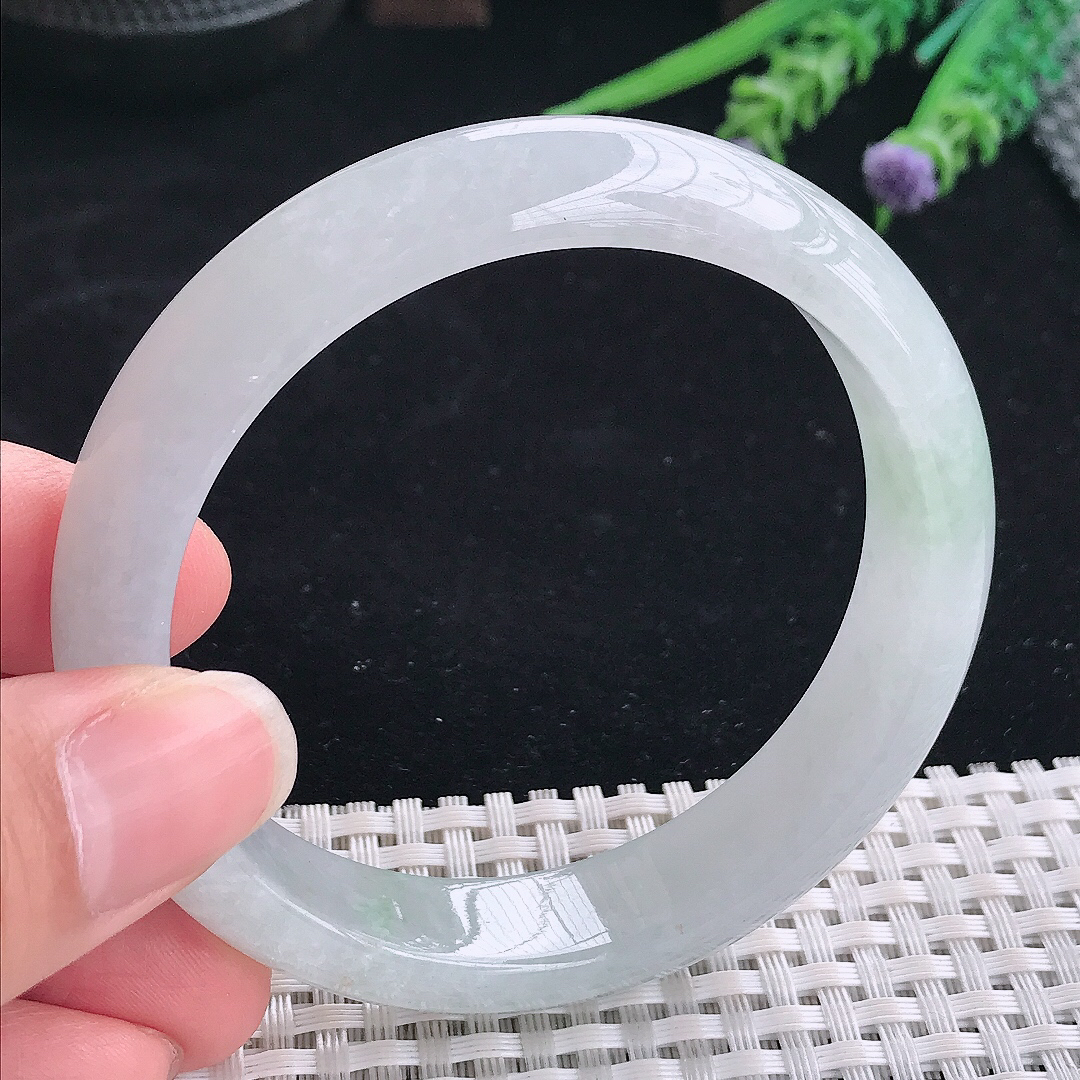 实拍A货翡翠57.5/13.4/8老坑冰润起胶晴水手镯翡翠宽边玉镯平安镯美人镯