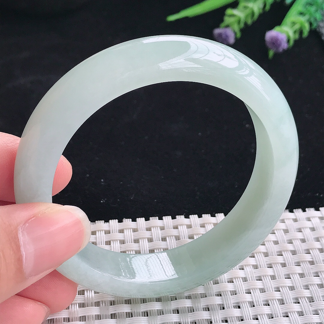 实拍A货翡翠55/13.3/8.5老坑冰润起胶冰晴绿手镯翡翠宽边玉镯平安镯美人镯