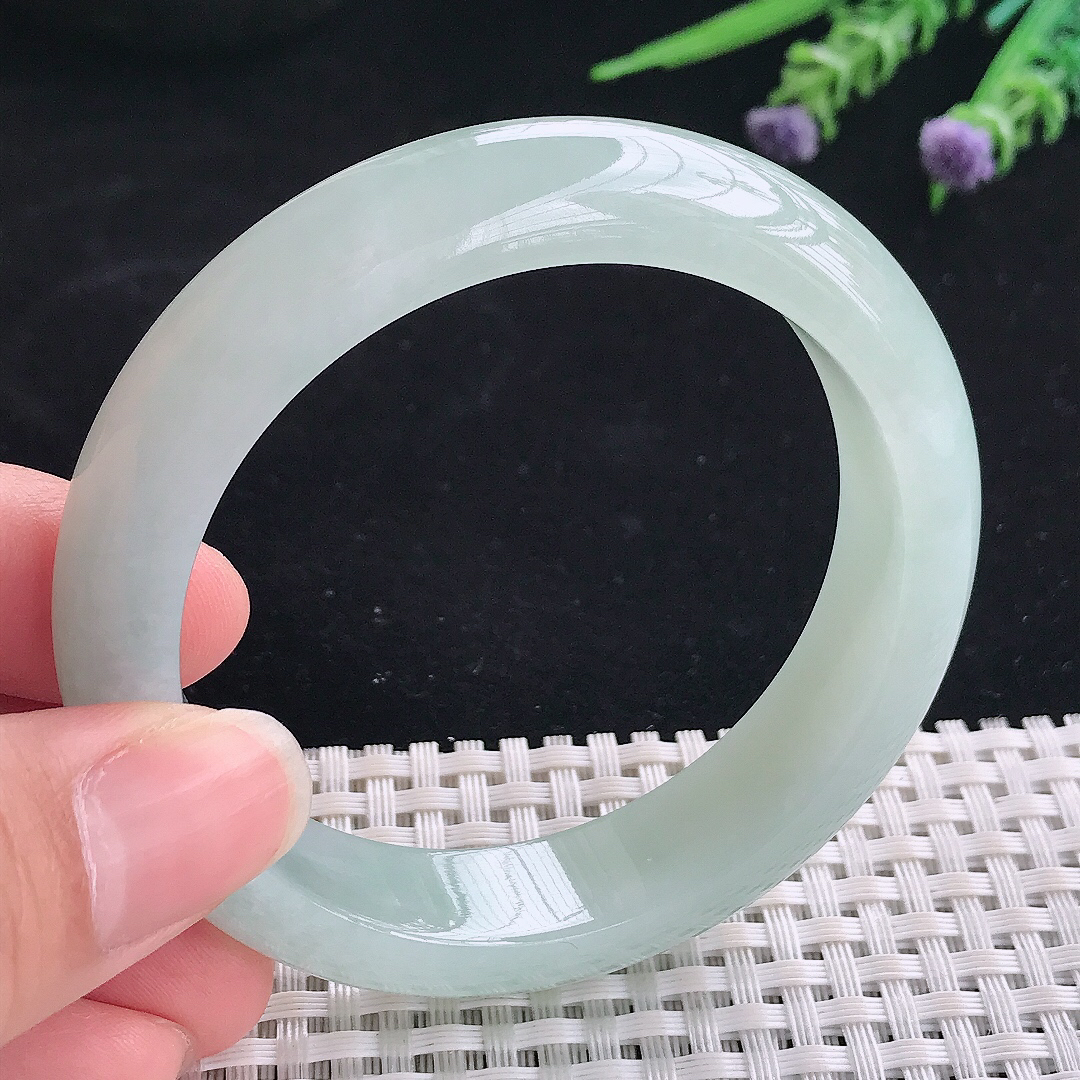 实拍A货翡翠55/13.3/8.5老坑冰润起胶冰晴绿手镯翡翠宽边玉镯平安镯美人镯