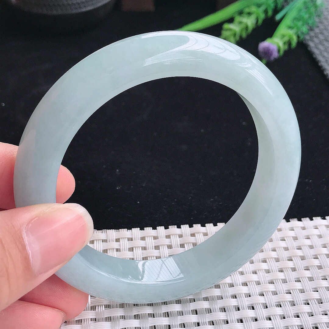 实拍A货翡翠59/12.5/9.3老坑冰润起胶冰晴手镯翡翠宽边玉镯平安镯