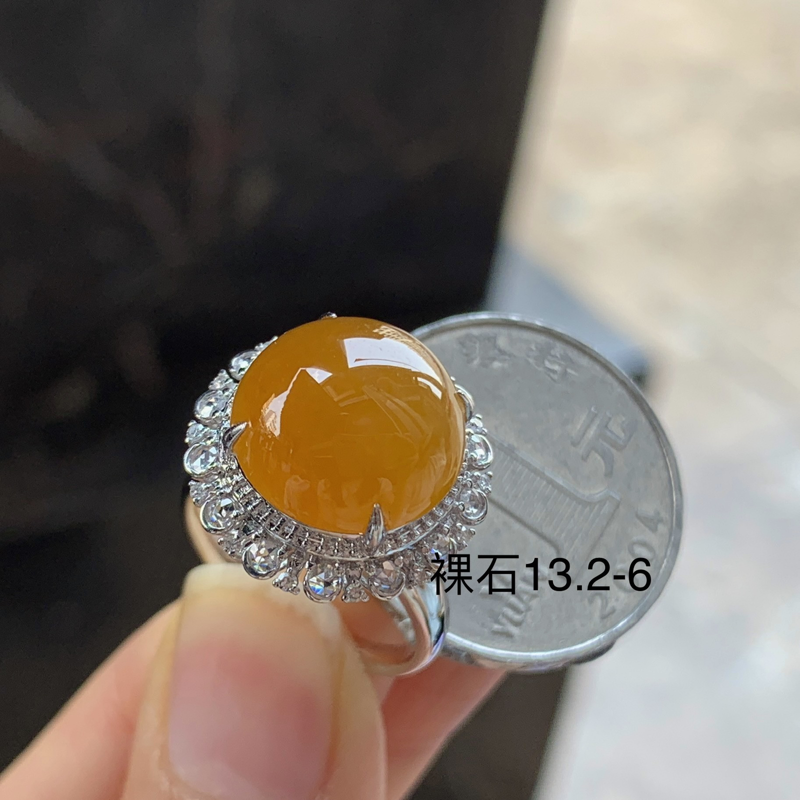 金钻镶嵌红翡戒面^_^饱满 鲜艳 尺寸13