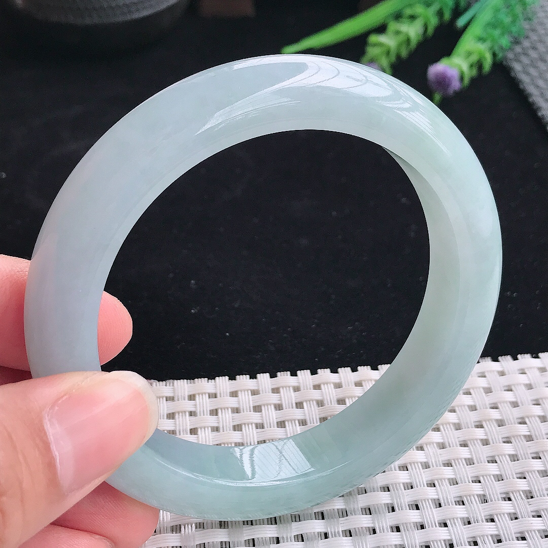 实拍A货翡翠59/12.5/9.3老坑冰润起胶冰晴手镯翡翠宽边玉镯平安镯