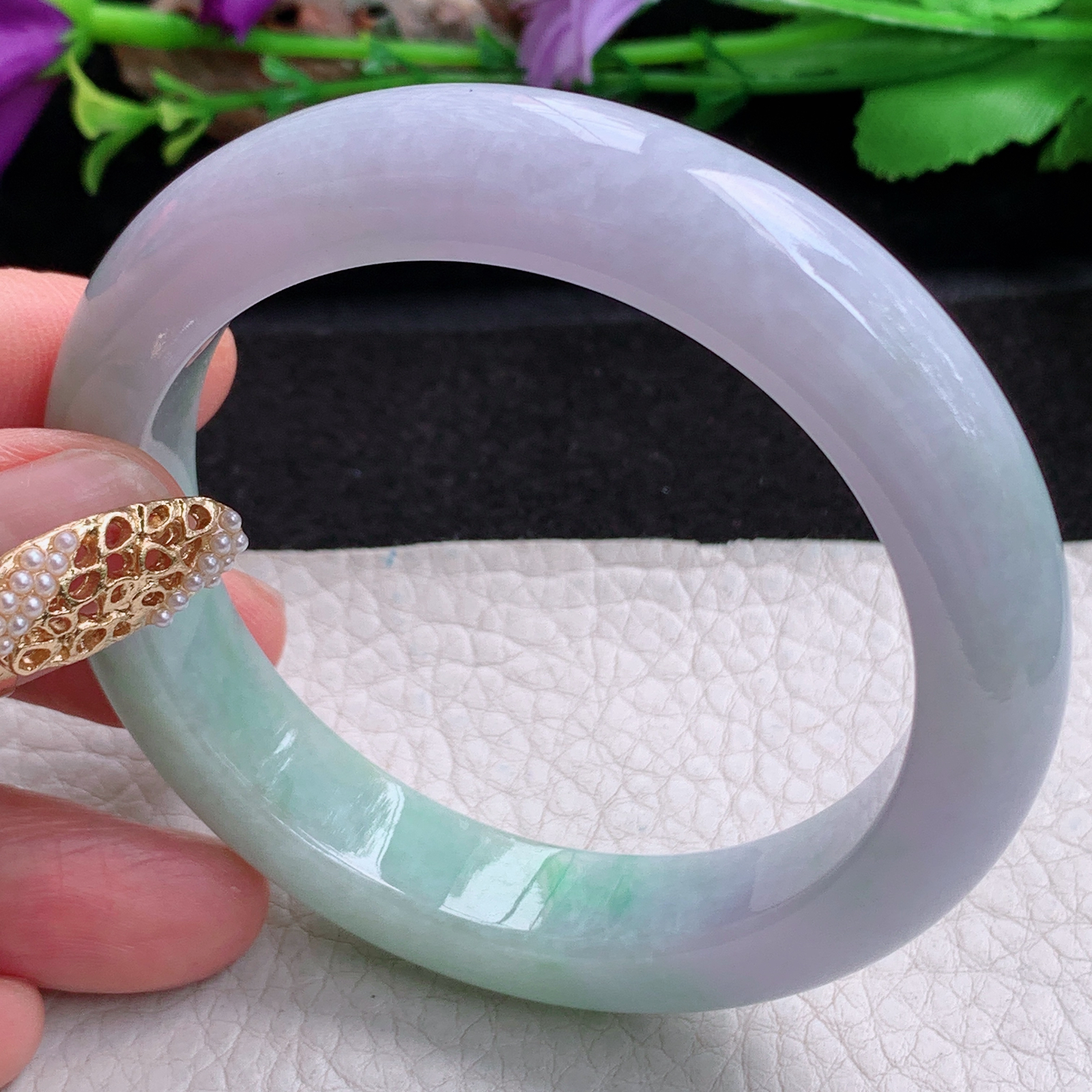 ee实拍55.8*11.8*8.7招财镯 天然缅甸翡翠a货手镯春带彩正圈玉镯子