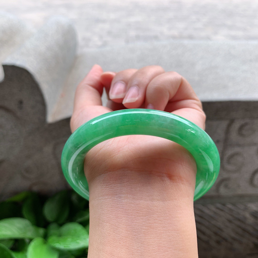 圈口56.5-11.2 【满绿圆条手镯】圆条56 57可戴