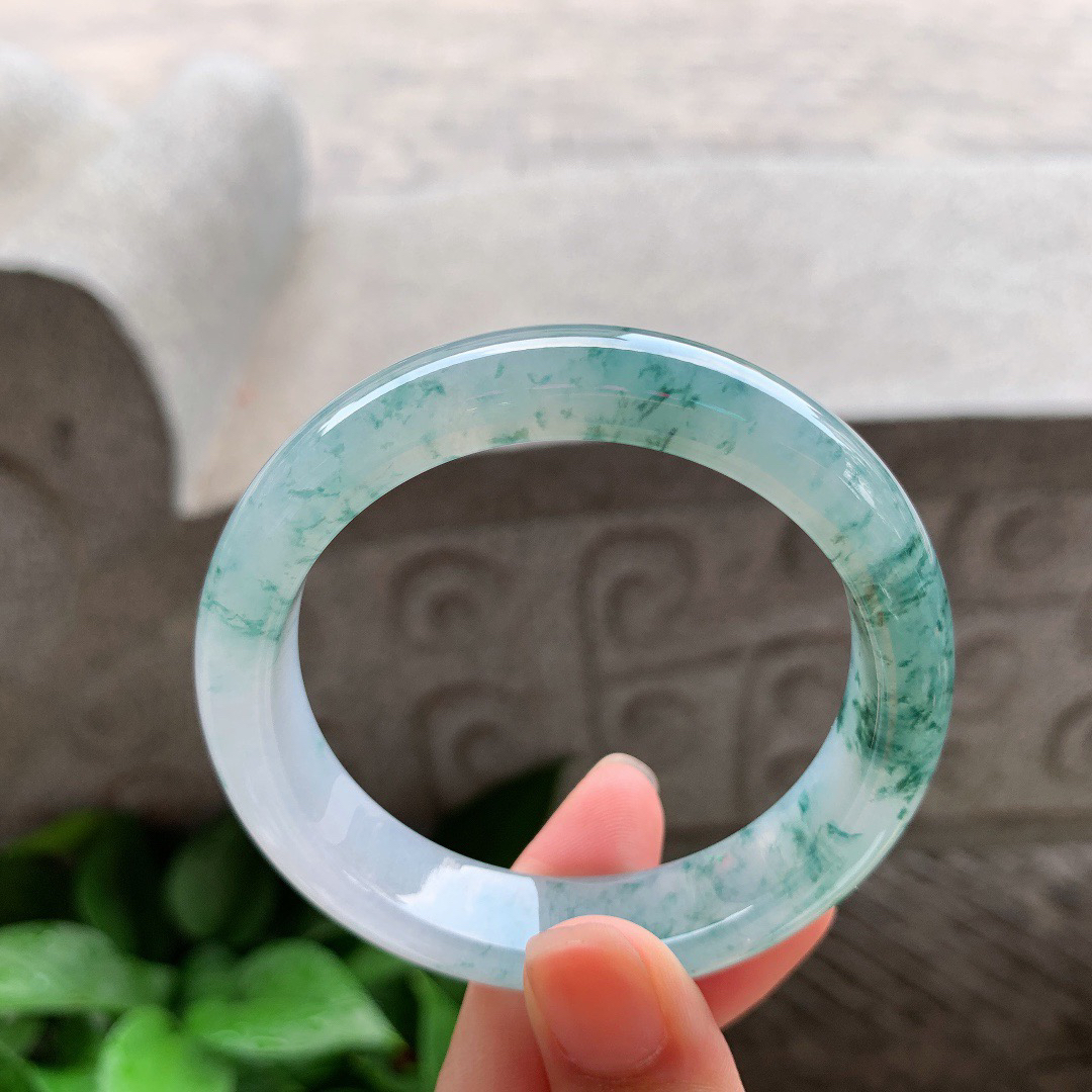 小圈口53-12.8-8.1 【冰种飘花正圈手镯】正圈53 54可戴