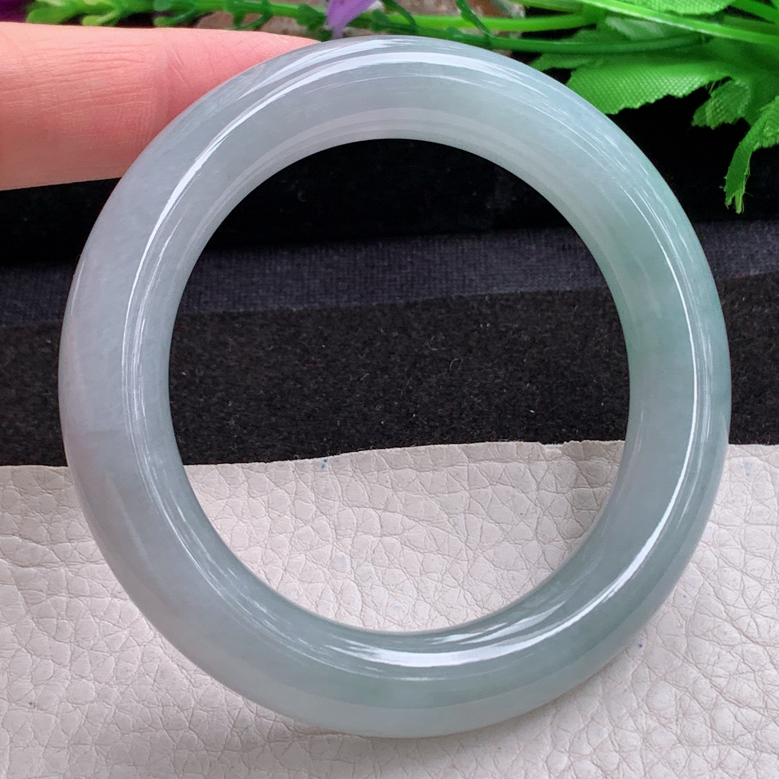 cc实拍55.5*11.6美人镯 天然缅甸翡翠a货手镯晴水圆条玉镯子