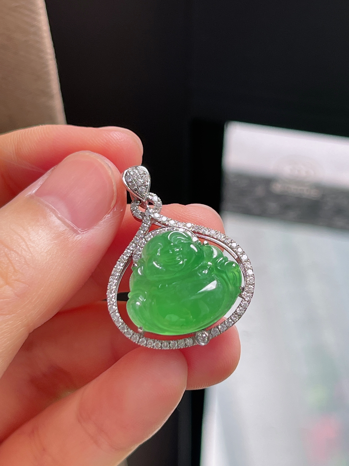 18k金翡翠冰糯种绿色佛公挂件