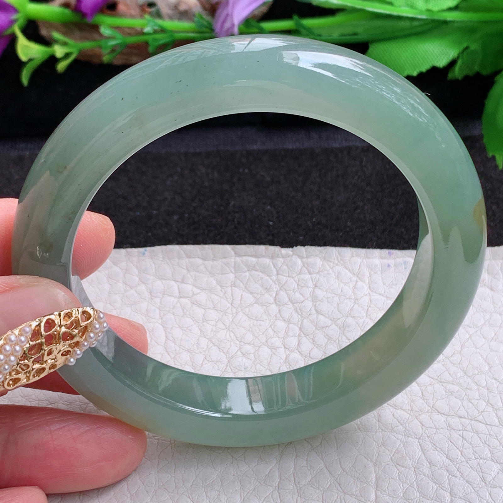 r实拍57*12*10平安镯 天然缅甸翡翠a货手镯冰黄加绿厚装正圈玉镯子