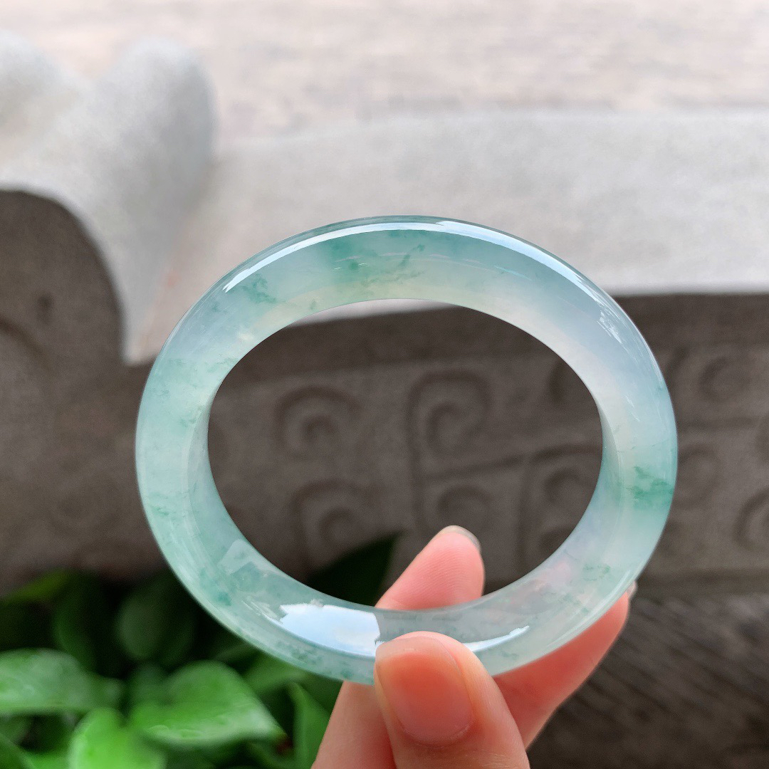 小圈口 52.8-11.5-8.3【高冰飘花正圈手镯】正圈52 53可戴