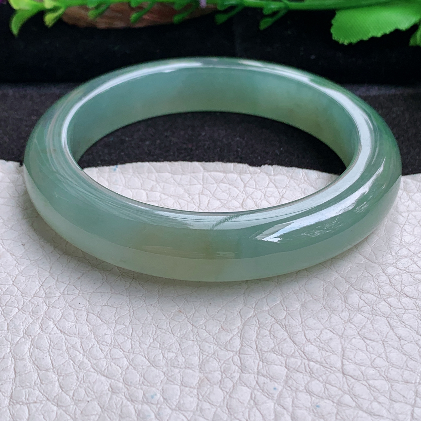 r实拍57*12*10平安镯 天然缅甸翡翠a货手镯冰黄加绿厚装正圈玉镯子