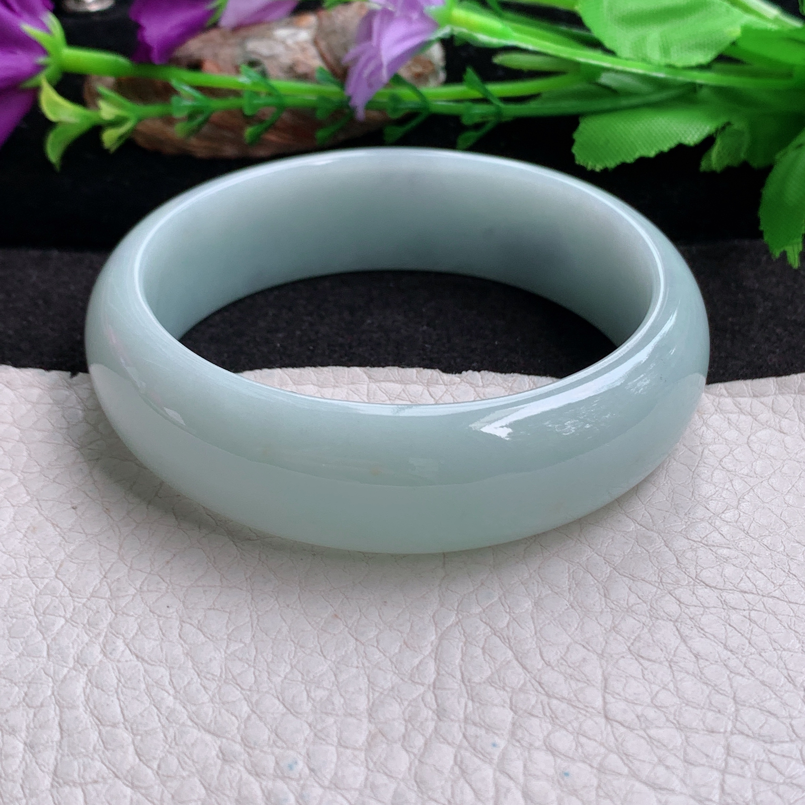 hy大圈口61.5*18.6*7.8轮胎镯 天然缅甸翡翠a货手镯浅绿大气正圈玉镯子