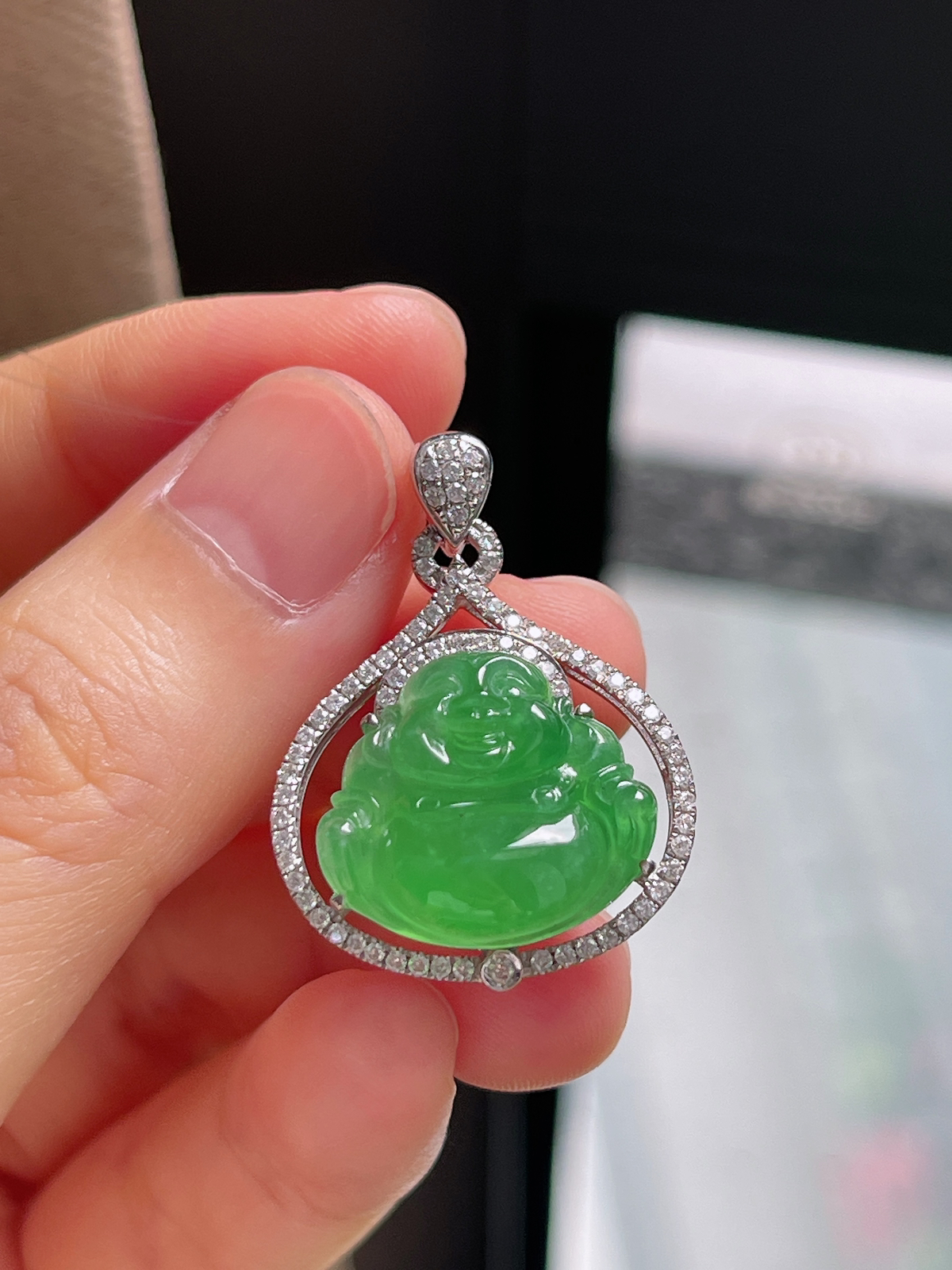 18k金翡翠冰糯种绿色佛公挂件