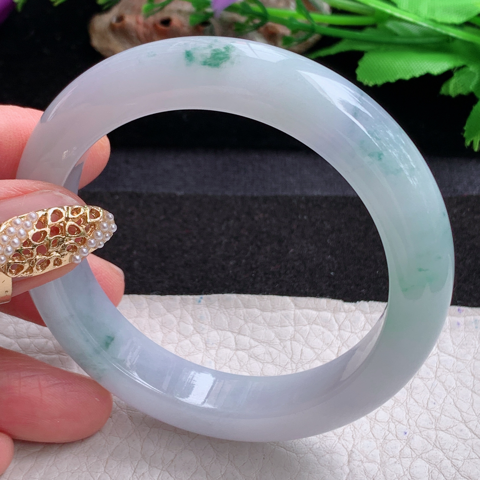 p实拍54*12.2*9平安镯 天然缅甸翡翠a货手镯冰飘花厚装正圈玉镯子