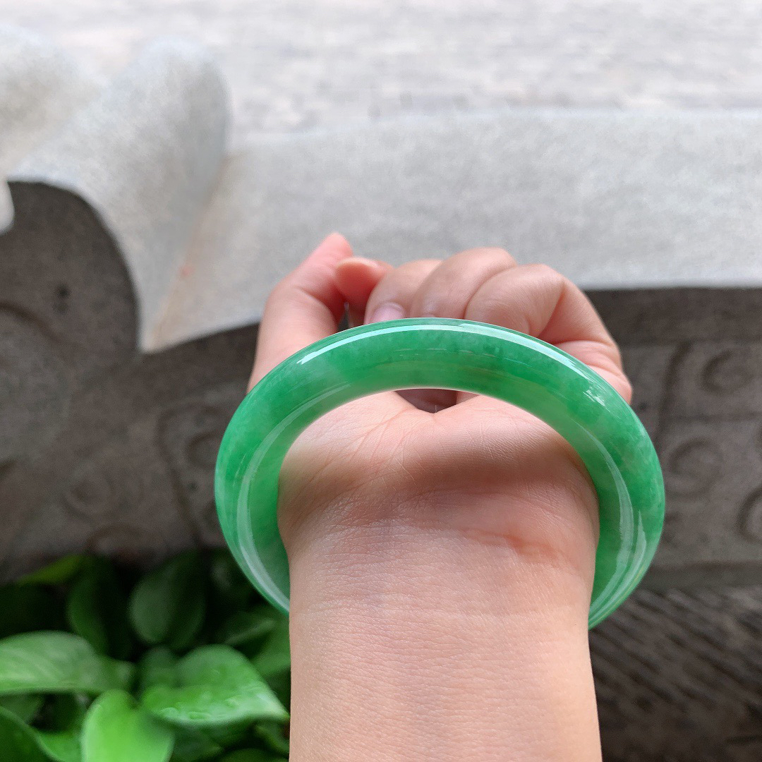 圈口56.5-11.2 【满绿圆条手镯】圆条56 57可戴