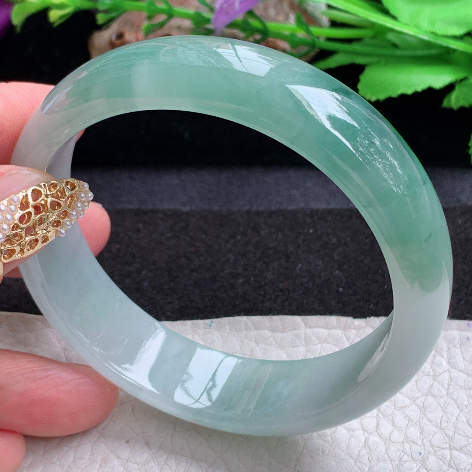 xc大圈口60*16.2*7.5轮胎镯 天然缅甸翡翠a货手镯冰飘花正圈玉镯子
