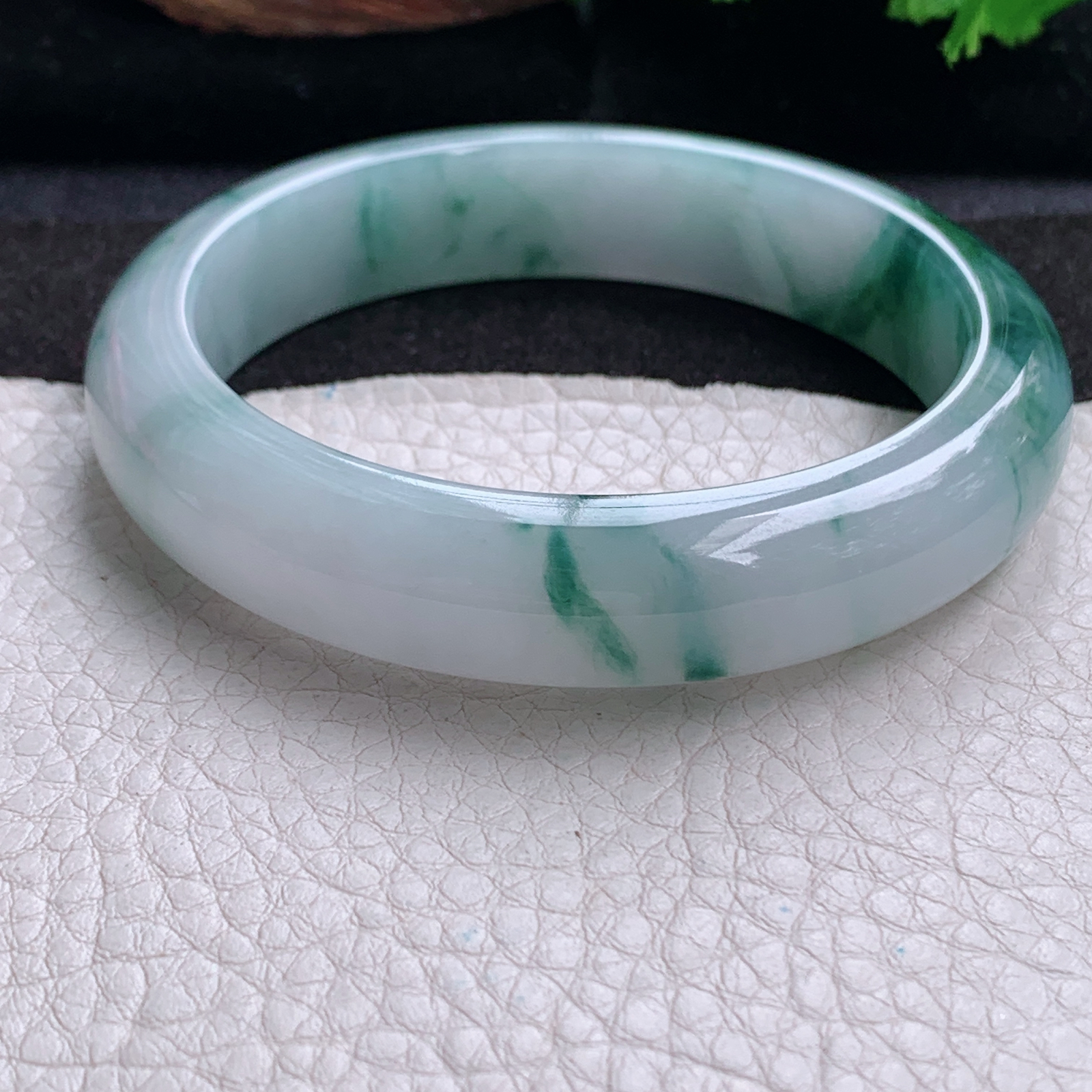 xc实拍58.6*13.8*8.5平安镯 天然缅甸翡翠a货手镯冰飘花正圈玉镯子