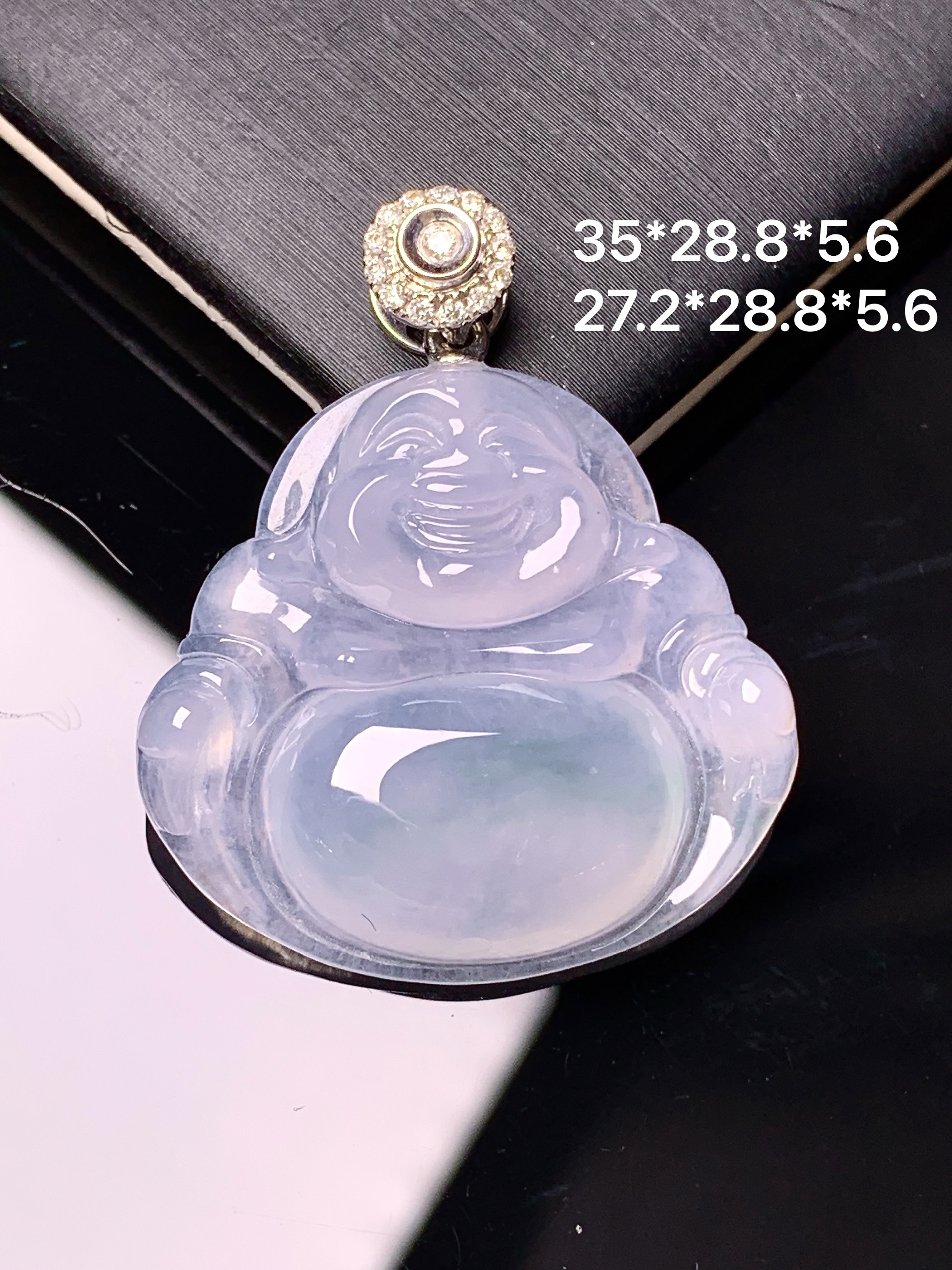 18k金钻镶嵌冰种佛公吊坠 玉质细腻 色泽艳丽清新 水润亮眼 整体尺寸35*28.8*5.6L4