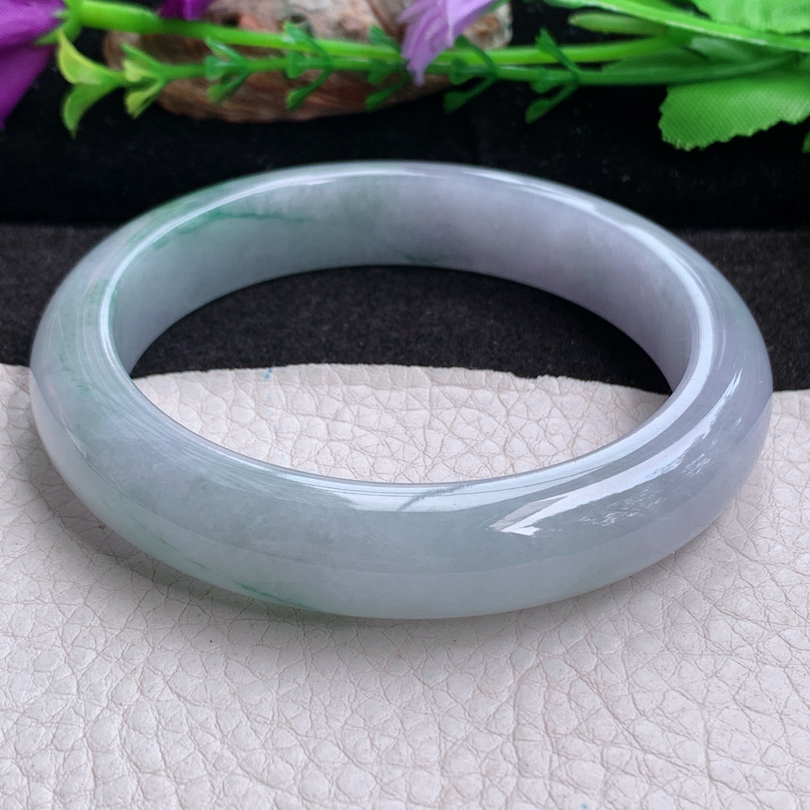 hy大圈口61.8*13*8.6平安镯 天然缅甸翡翠a货手镯蓝紫飘花大气正圈玉镯子