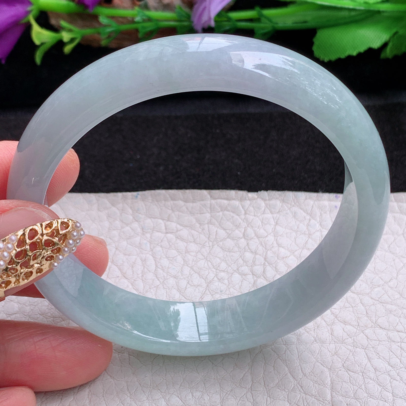 ee实拍59.5*13.5*7.3平安镯 天然缅甸翡翠a货手镯冰胶大气正圈玉镯子